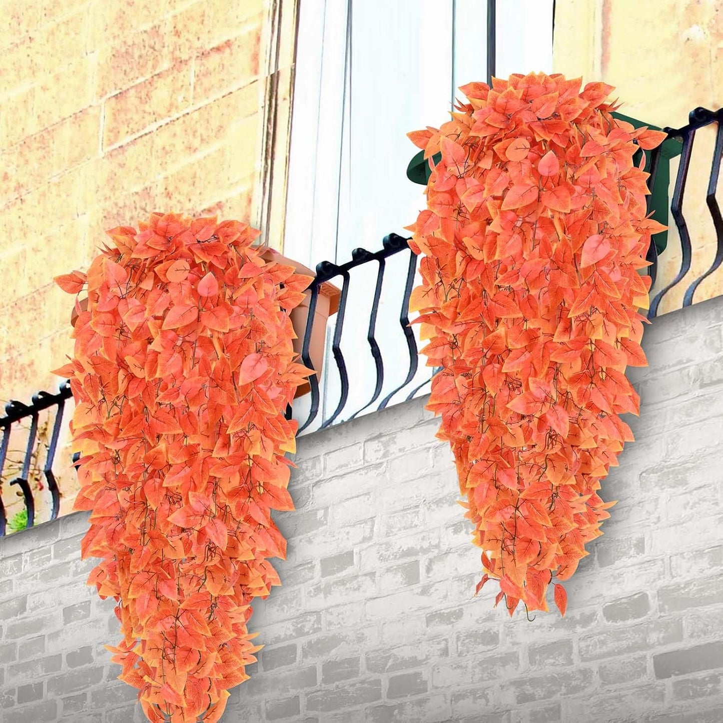 2-Pack Faux Orange Hanging Plants – Artificial Vines for Fall Wall & Home Décor (No Baskets)