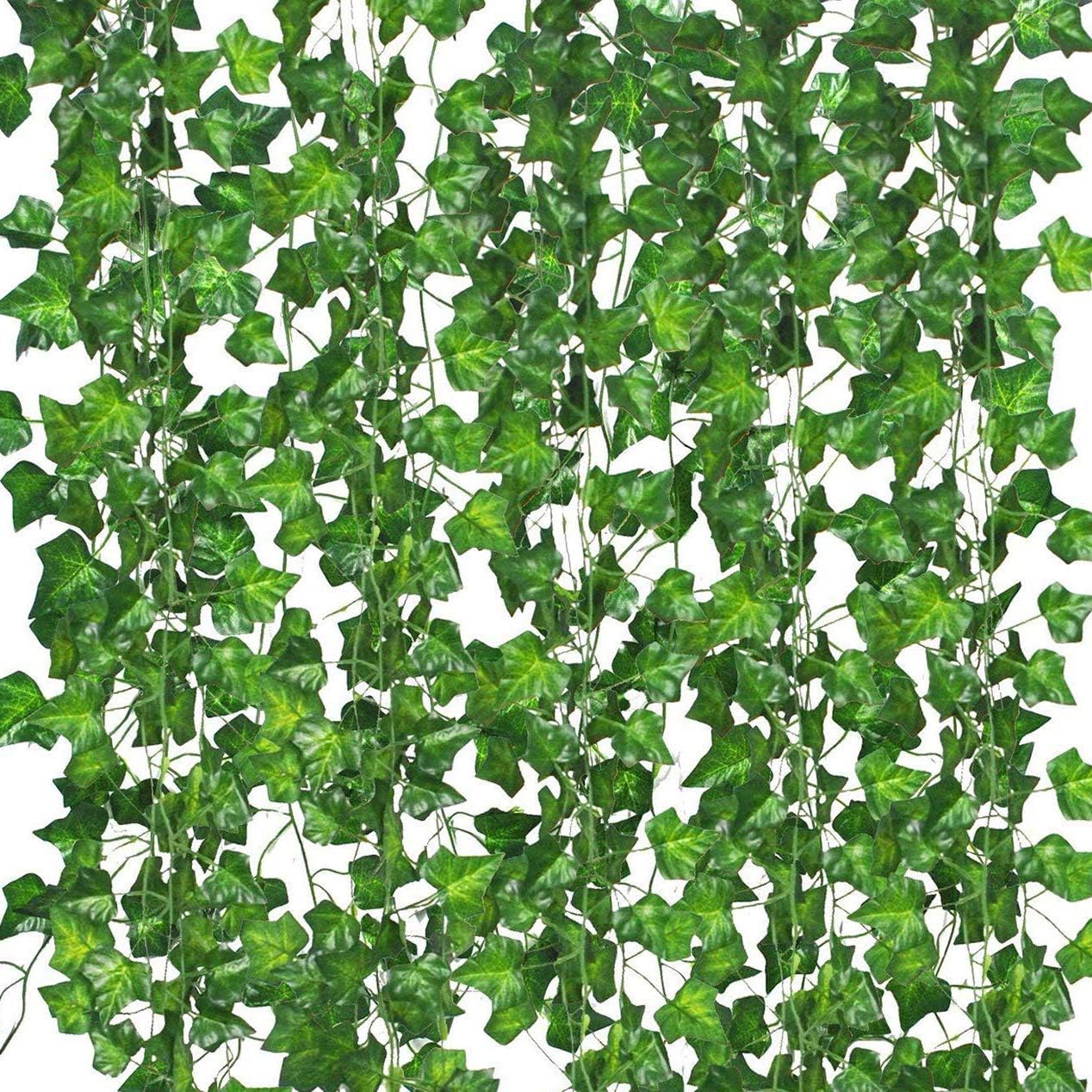 12 Pack Artificial Ivy Vines with Clips – Faux Greenery Hanging Plants for Room, Wall, Garden, or Wedding Decor