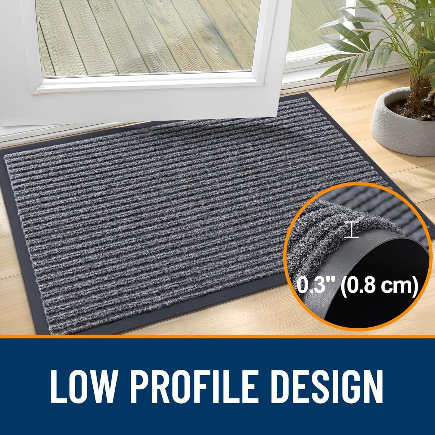 Front Door Mat – Waterproof Heavy Duty Indoor Outdoor Entrance Rug, Low Profile Welcome Mat (29.5 x 17, Grey)
