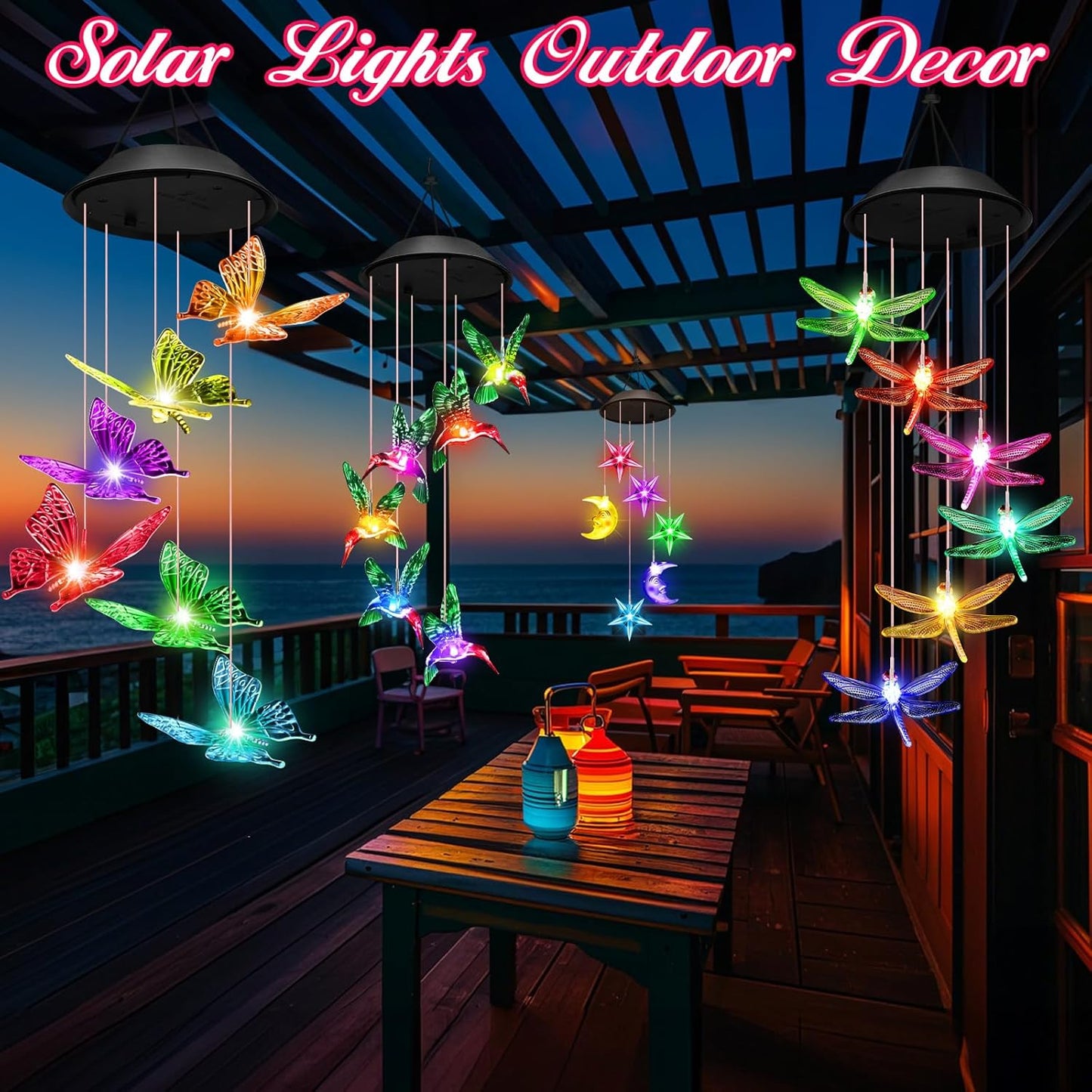 Birthday Gifts for Women Grandma Wife Sister, Solar Lights Outdoor Wind Chimes for outside Garden Yard Patio Porch Decor Hanging Butterfly Decorations, Mothers Day Mom Gift for Her
