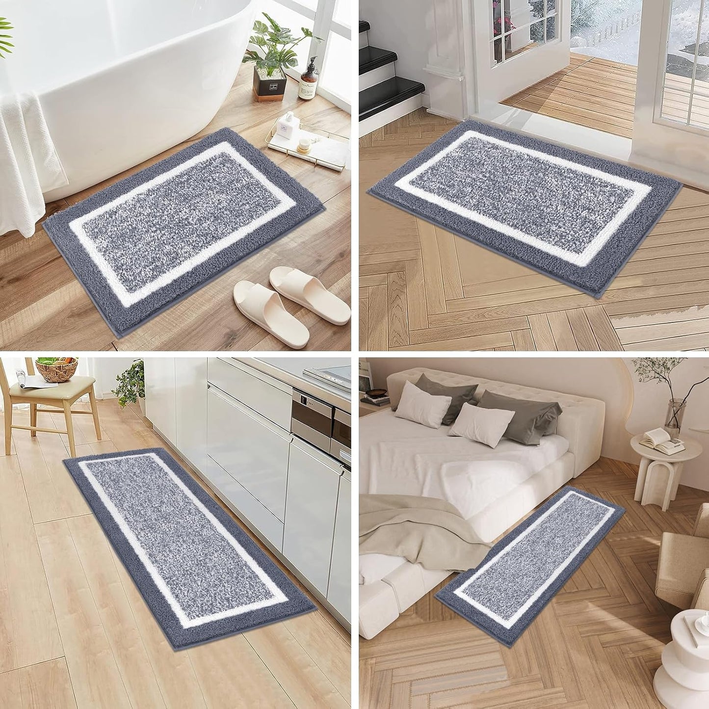 3-Piece Microfiber Bathroom Rug Set – Non-Slip Shaggy Bath Mats (Dark Grey)