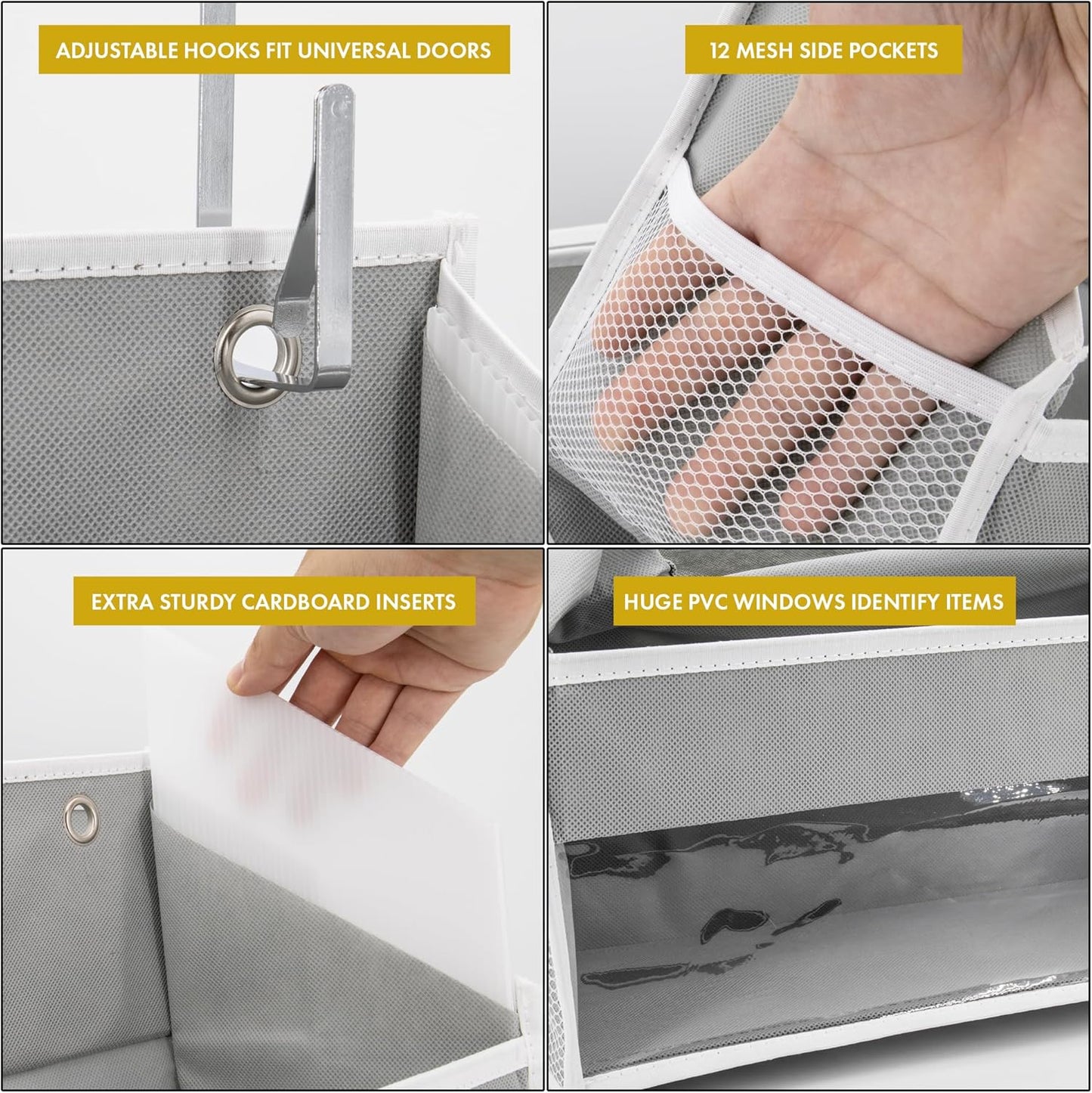 Over-the-Door Hanging Organizer – 6 Large + 12 Side Pocket Storage in Ivory (55” x 14”)