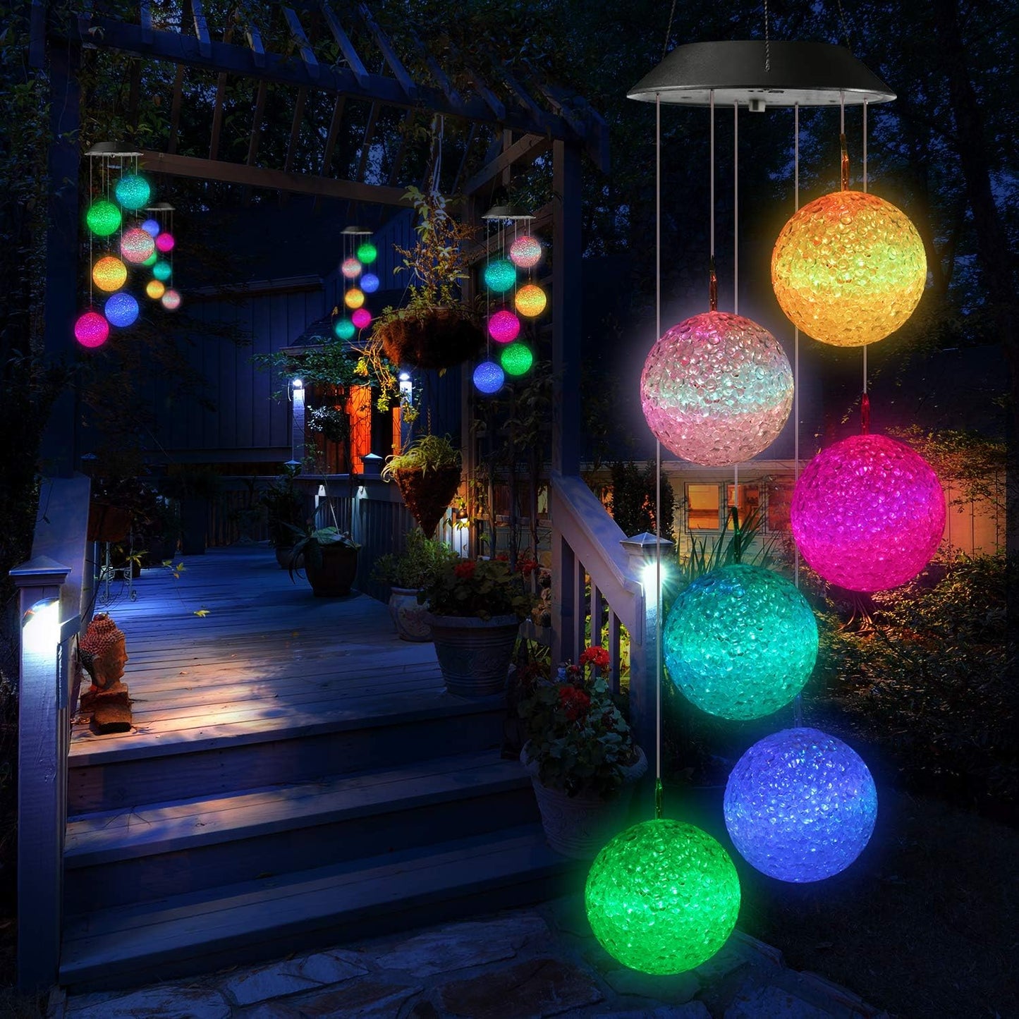 Solar Wind Chime, Color Changing Ball Wind Chimes, LED Decorative Mobile, Gifts for Mom Grandma, Waterproof Outdoor Solar Lights for Garden, Patio, Party, Yard, Window, Outdoor Decorations