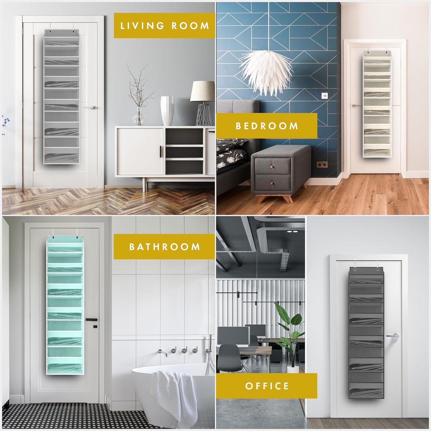 Over-the-Door Hanging Organizer – 6 Large + 12 Side Pocket Storage in Ivory (55” x 14”)