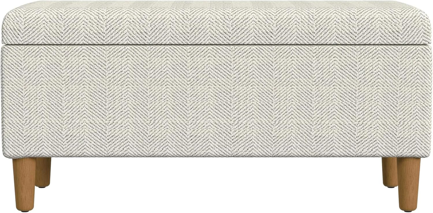 Malmo Cream Chevron Woven Storage Bench – Decorative Entryway or Bedroom Organizer