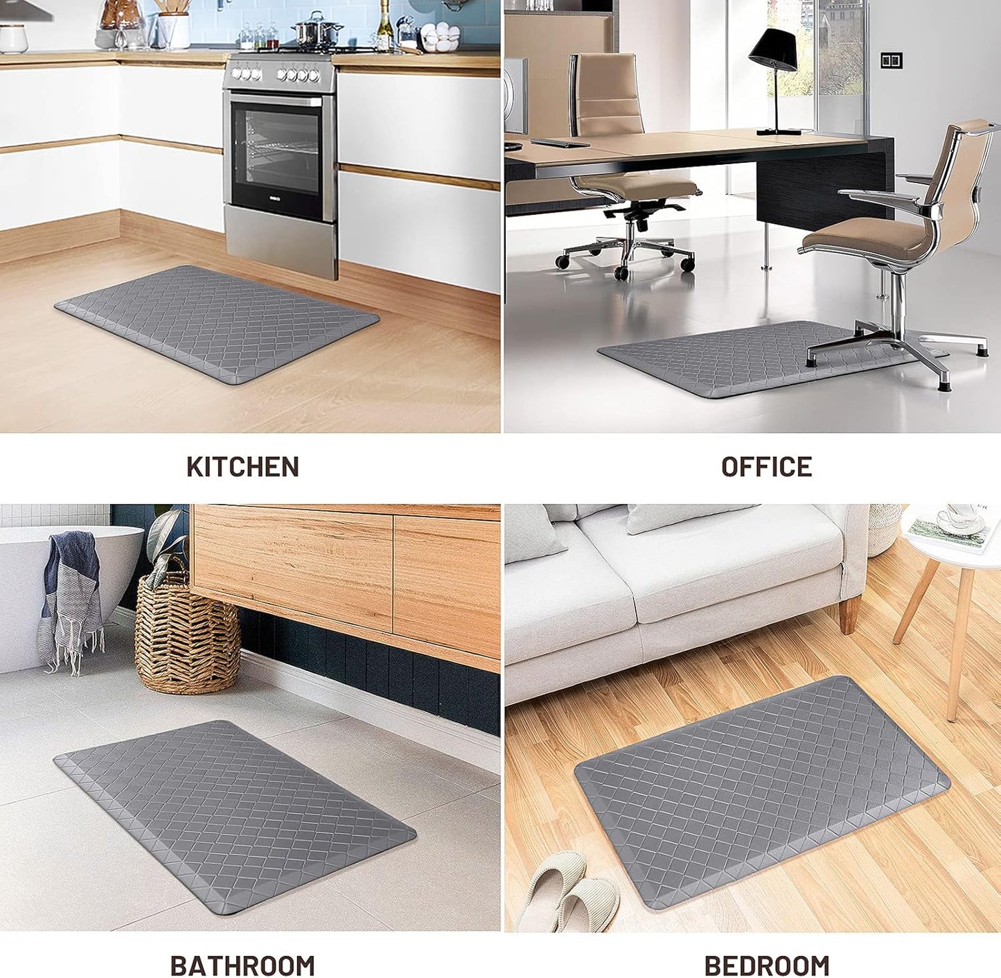 HappyTrends Grey Anti-Fatigue Kitchen Mat – Cushioned Ergonomic Floor Rug 17.3"x28", Waterproof & Non-Slip
