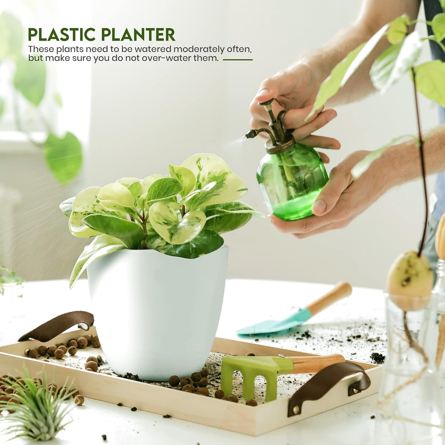 5-Pack White Indoor Plant Pots with Drainage – Modern Plastic Planters (7 to 4.8 Inches) for Home, Office & Gift Decor