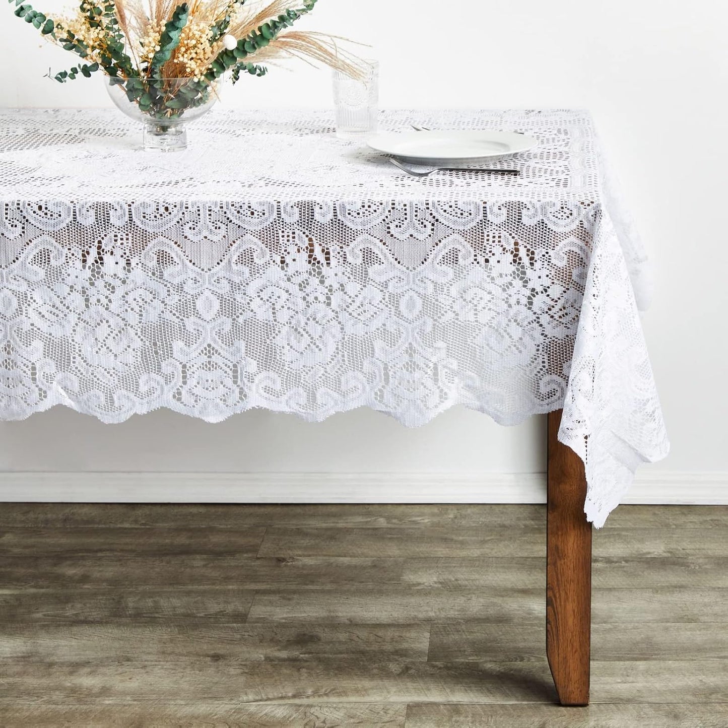 White Lace Tablecloth – 54x72" Vintage Rectangular Table Cover for Weddings, Baby Showers, Tea Parties & Home Decor