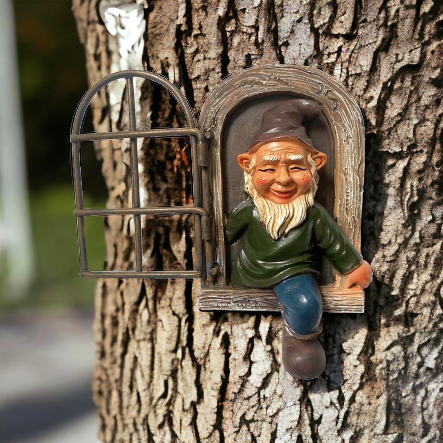 5.7" Funny Garden Gnome Tree Hugger – Whimsical Hanging Elf Peeker for Trees, Resin Outdoor Decoration for Yard, Lawn, Porch, or Patio