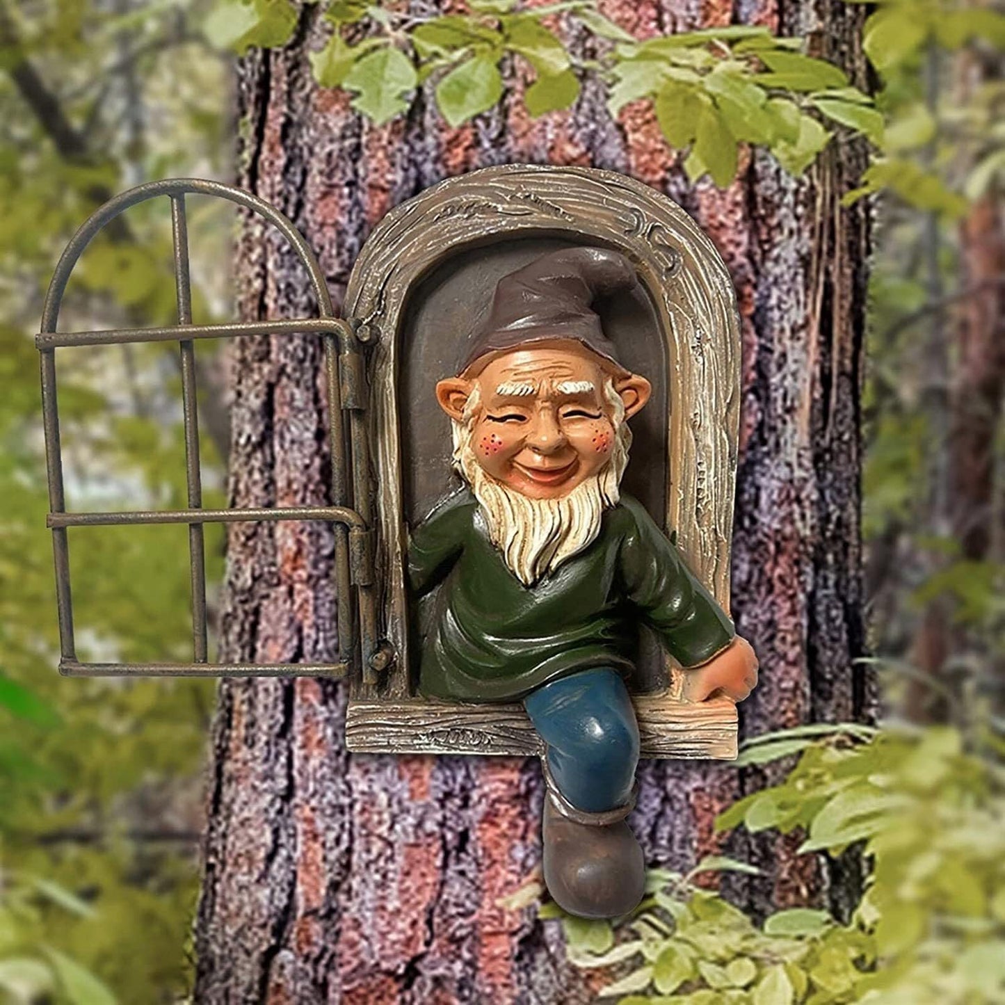 5.7" Funny Garden Gnome Tree Hugger – Whimsical Hanging Elf Peeker for Trees, Resin Outdoor Decoration for Yard, Lawn, Porch, or Patio