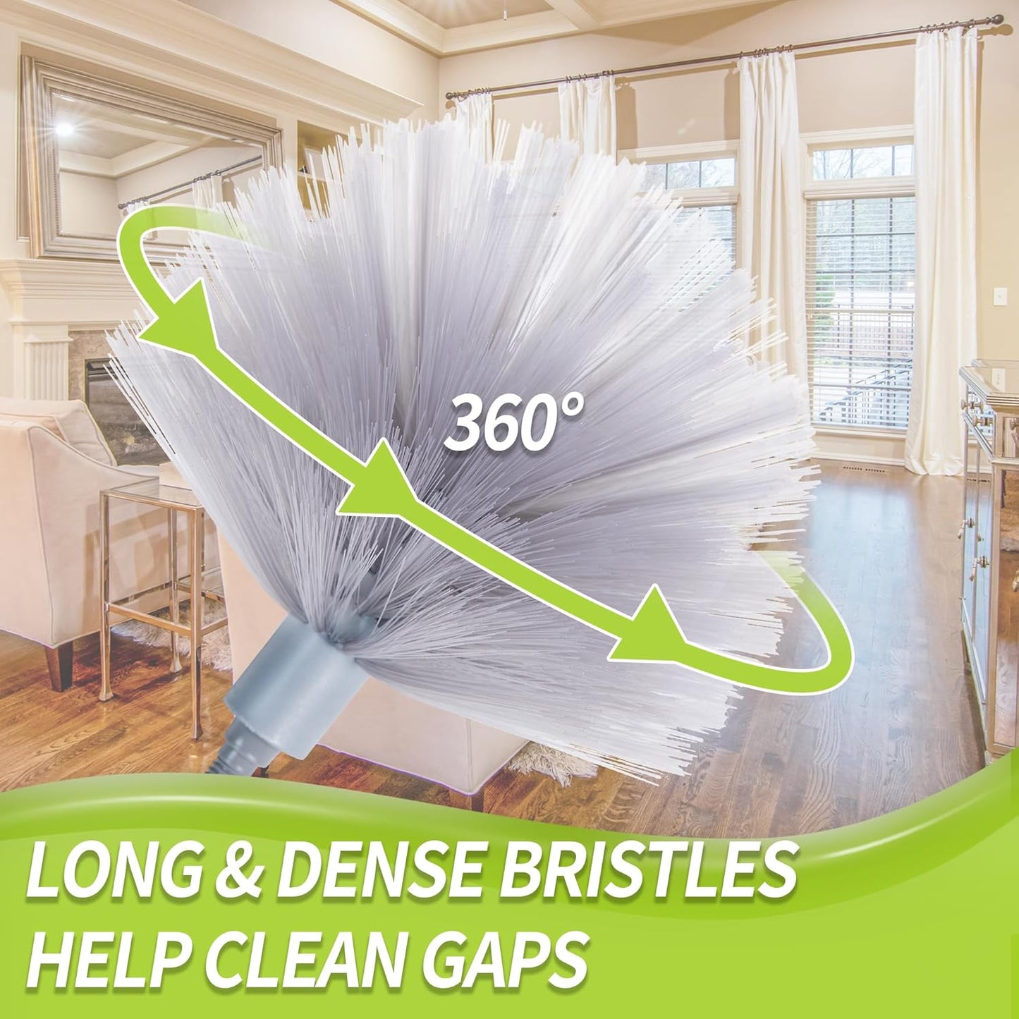 Cobweb Duster with 100" Extension Pole – Ceiling & Spider Web Brush with Washable Microfiber Head