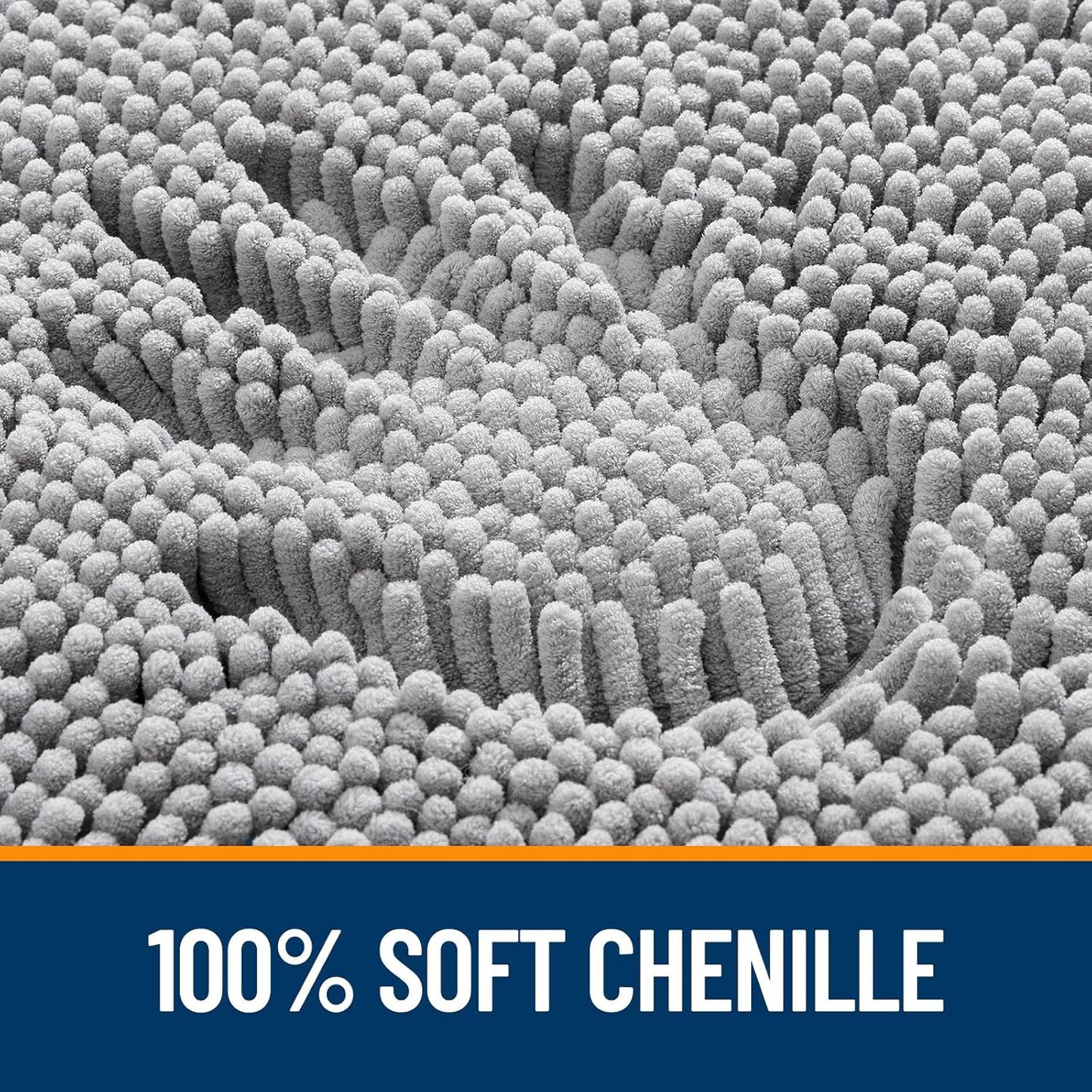 Chenille Bath Rug 30x20 – Extra Soft Quick-Dry Bathroom Mat with Rubber Backing (Grey)