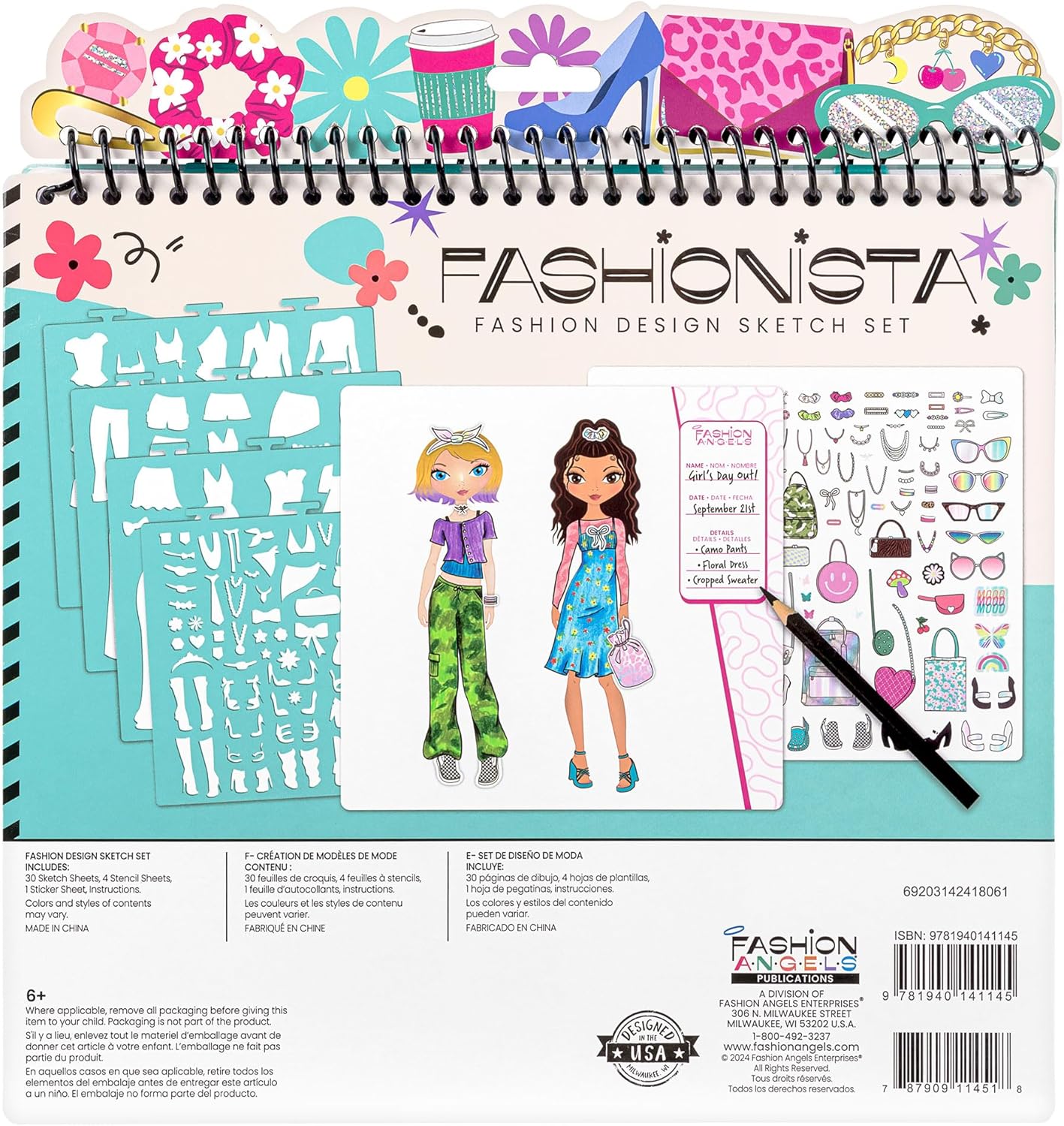 Fashion Design Sketch Portfolio – Beginner Sketch Pad with Stencils & Stickers for Kids 6+