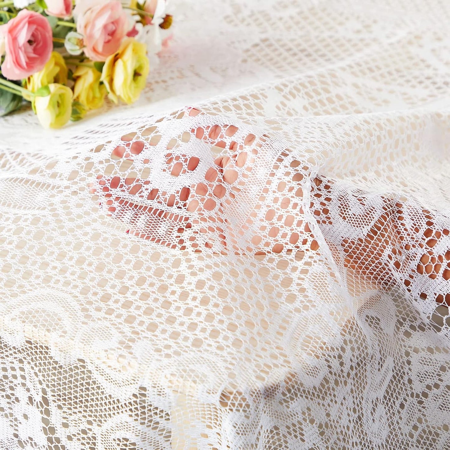 White Lace Tablecloth – 54x72" Vintage Rectangular Table Cover for Weddings, Baby Showers, Tea Parties & Home Decor