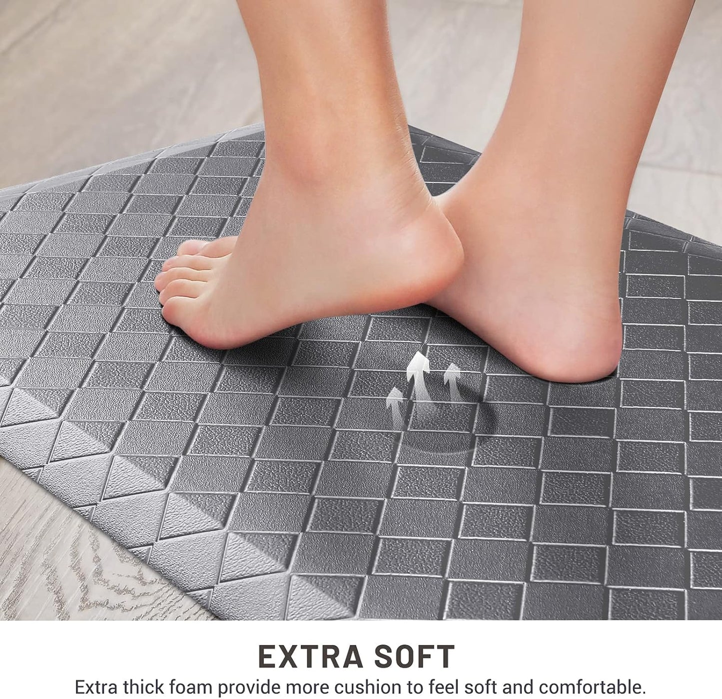 HappyTrends Grey Anti-Fatigue Kitchen Mat – Cushioned Ergonomic Floor Rug 17.3"x28", Waterproof & Non-Slip
