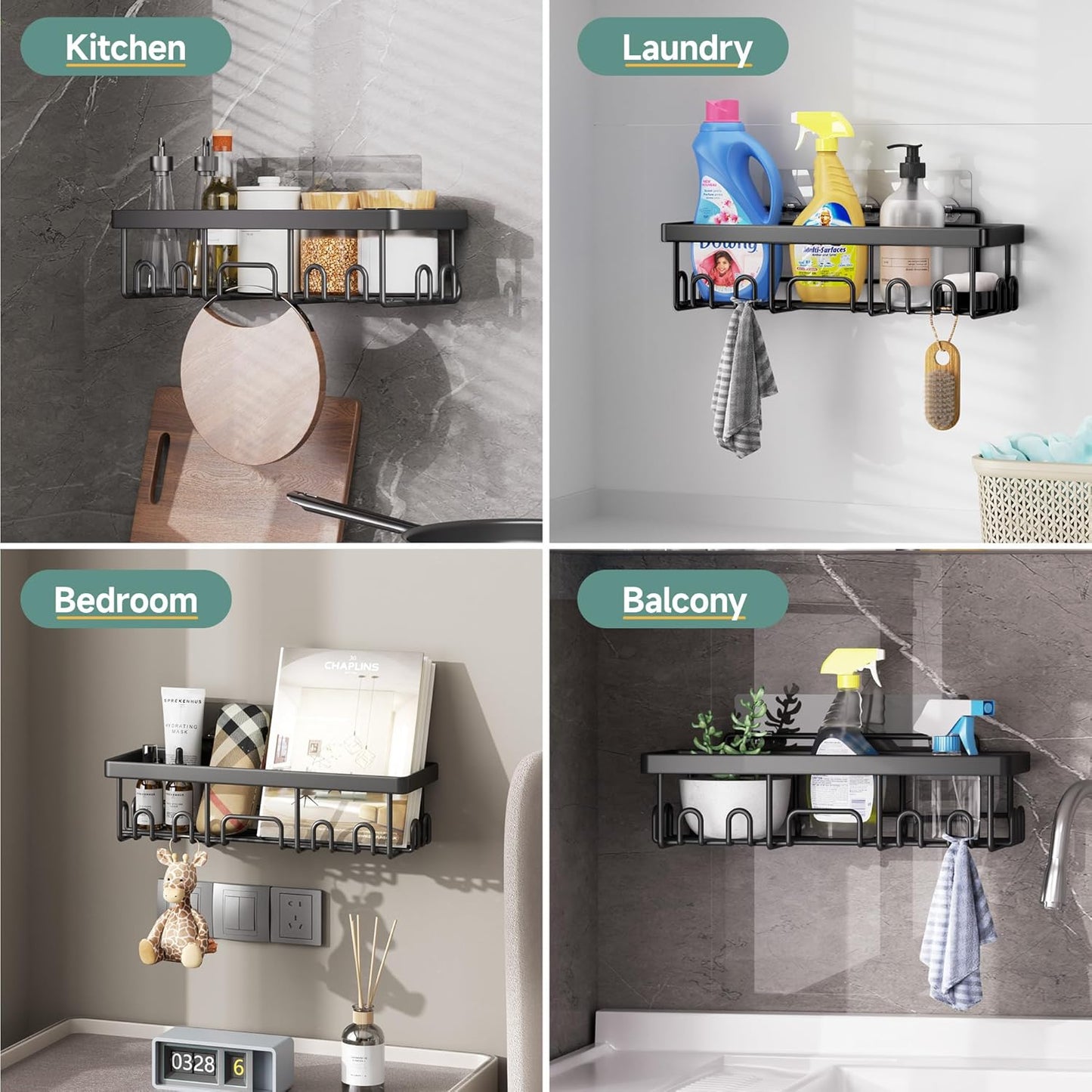 Stainless Steel Shower Caddy 6-Pack – No-Drill Wall-Mounted Bathroom Organizer with Soap Holder & Waterproof Adhesive Shelves