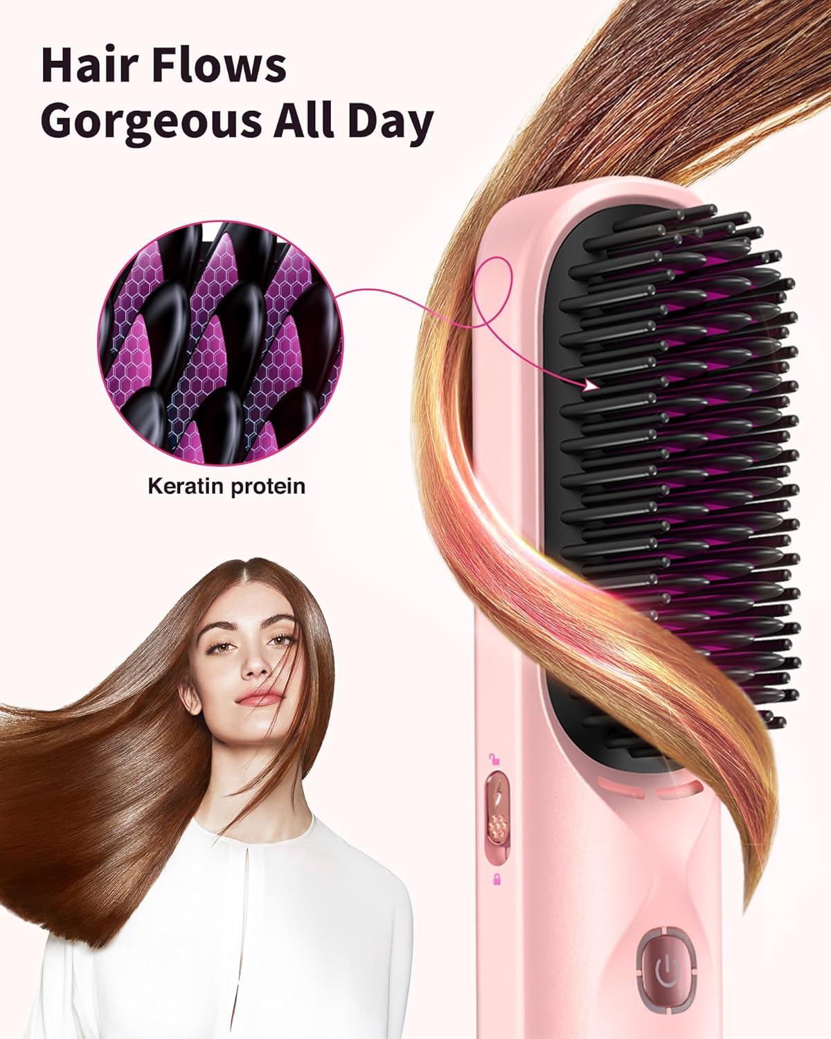 Cordless Ionic Hair Straightener Brush – 10,000mAh Portable Travel Styling Tool
