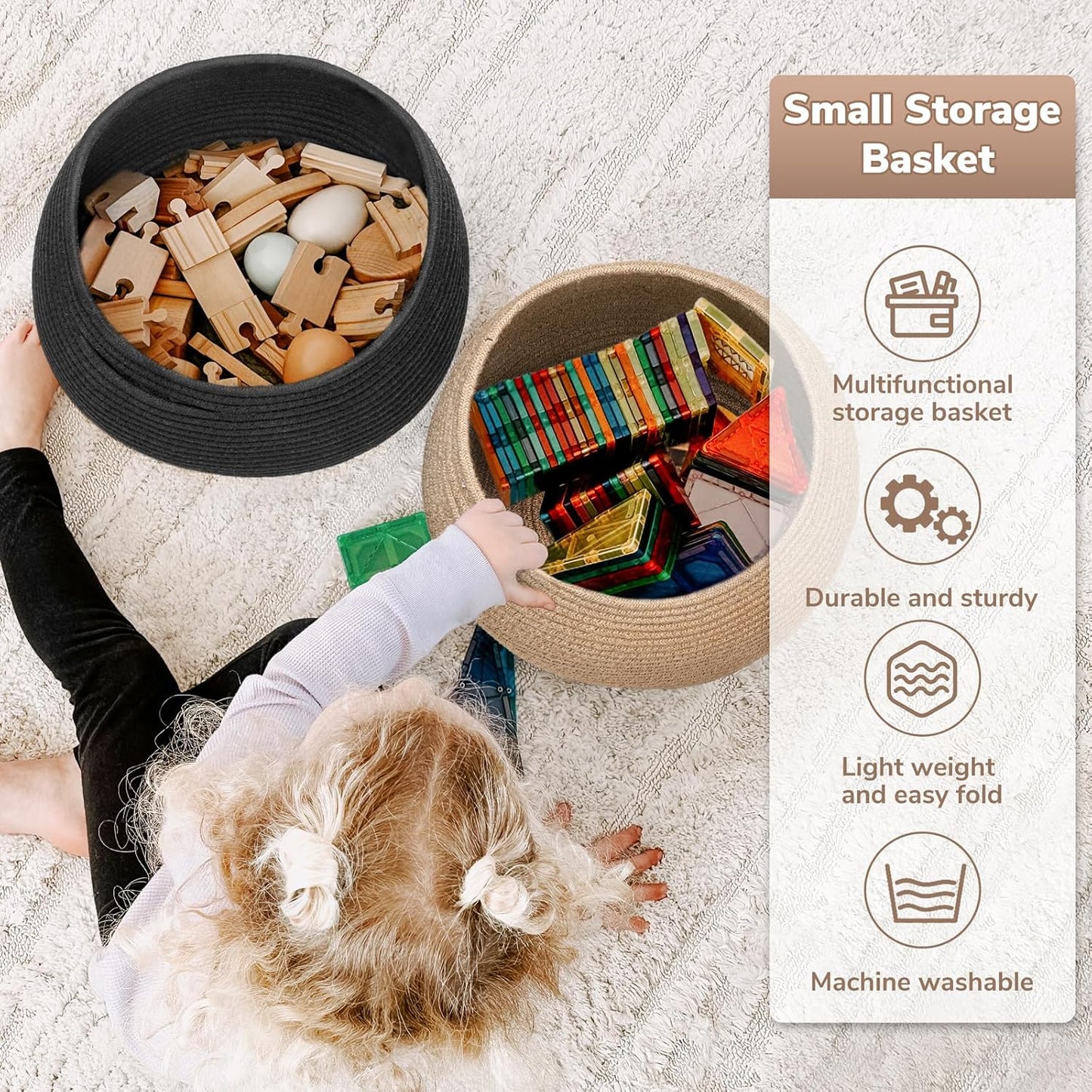 Small Round Jute Wicker Basket – Woven Storage Bin for Toys, Towels & Indoor Decor (10” x 8.3”)