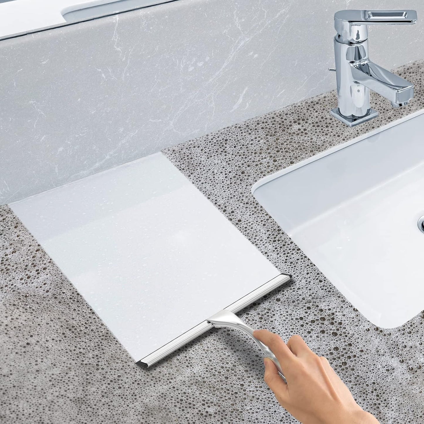 10" Stainless Steel Shower Squeegee – Glass Door & Tile Cleaner with 2 Adhesive Hooks