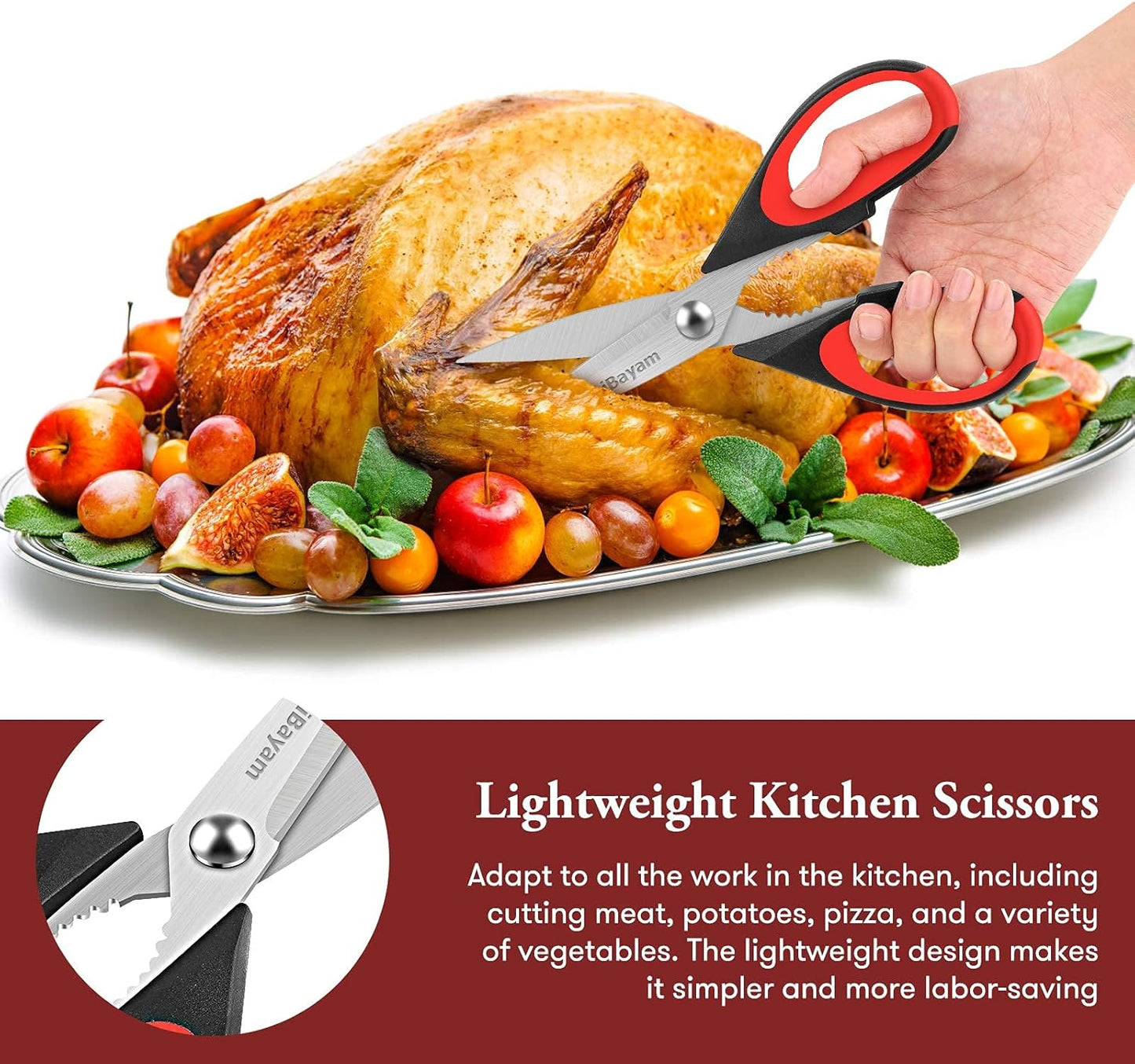 Heavy Duty Kitchen Scissors – All-Purpose Stainless Steel Food Shears with Protective Sheath, Dishwasher Safe