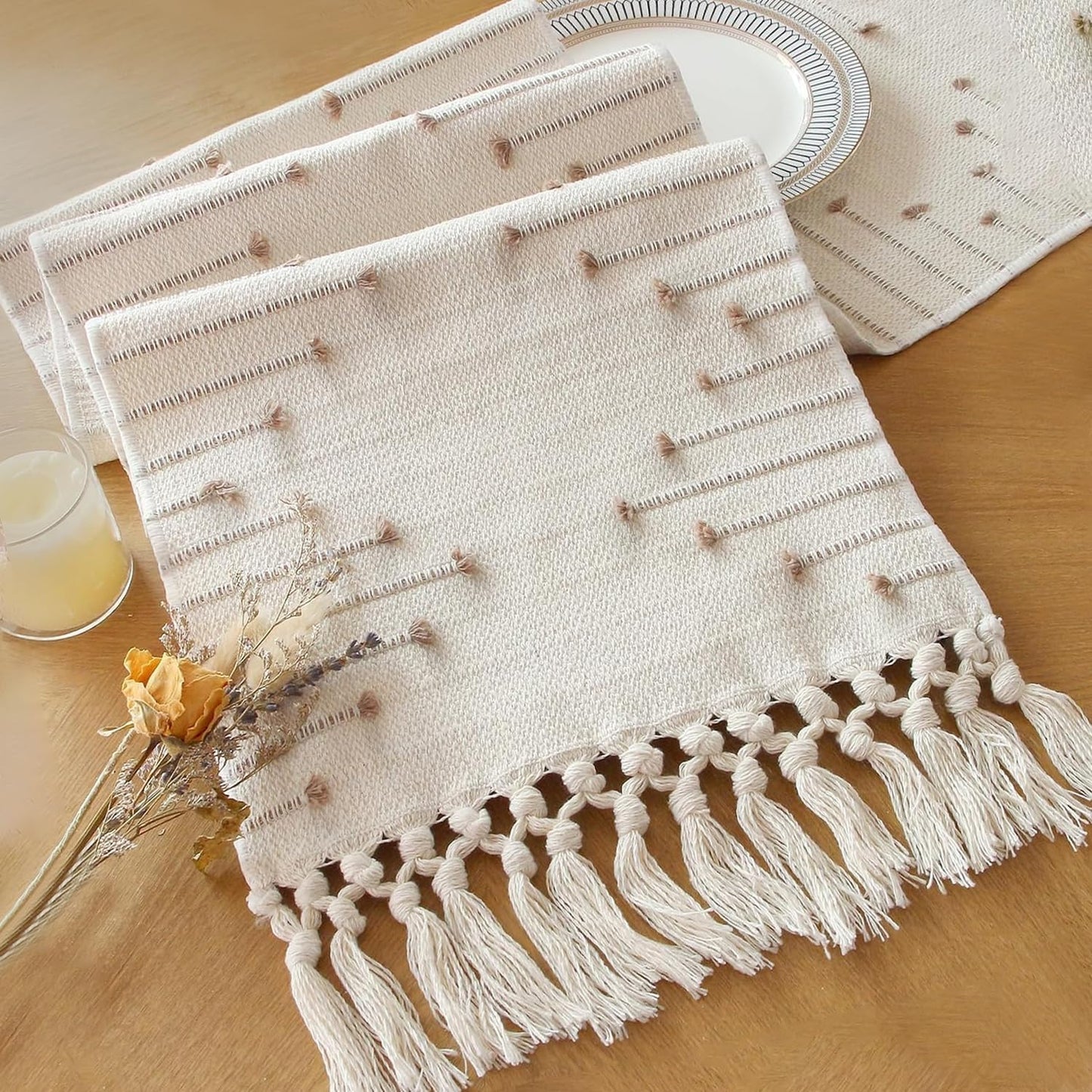 Boho Macrame Table Runner – 72" Rustic Farmhouse Burlap with Tassels