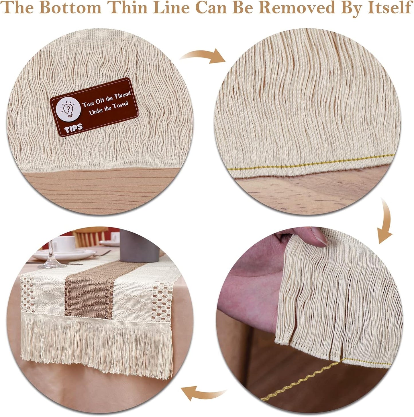 Farmhouse Macrame Table Runner – Rustic Boho Cotton Lace Decor for Dining Tables, 72"x12