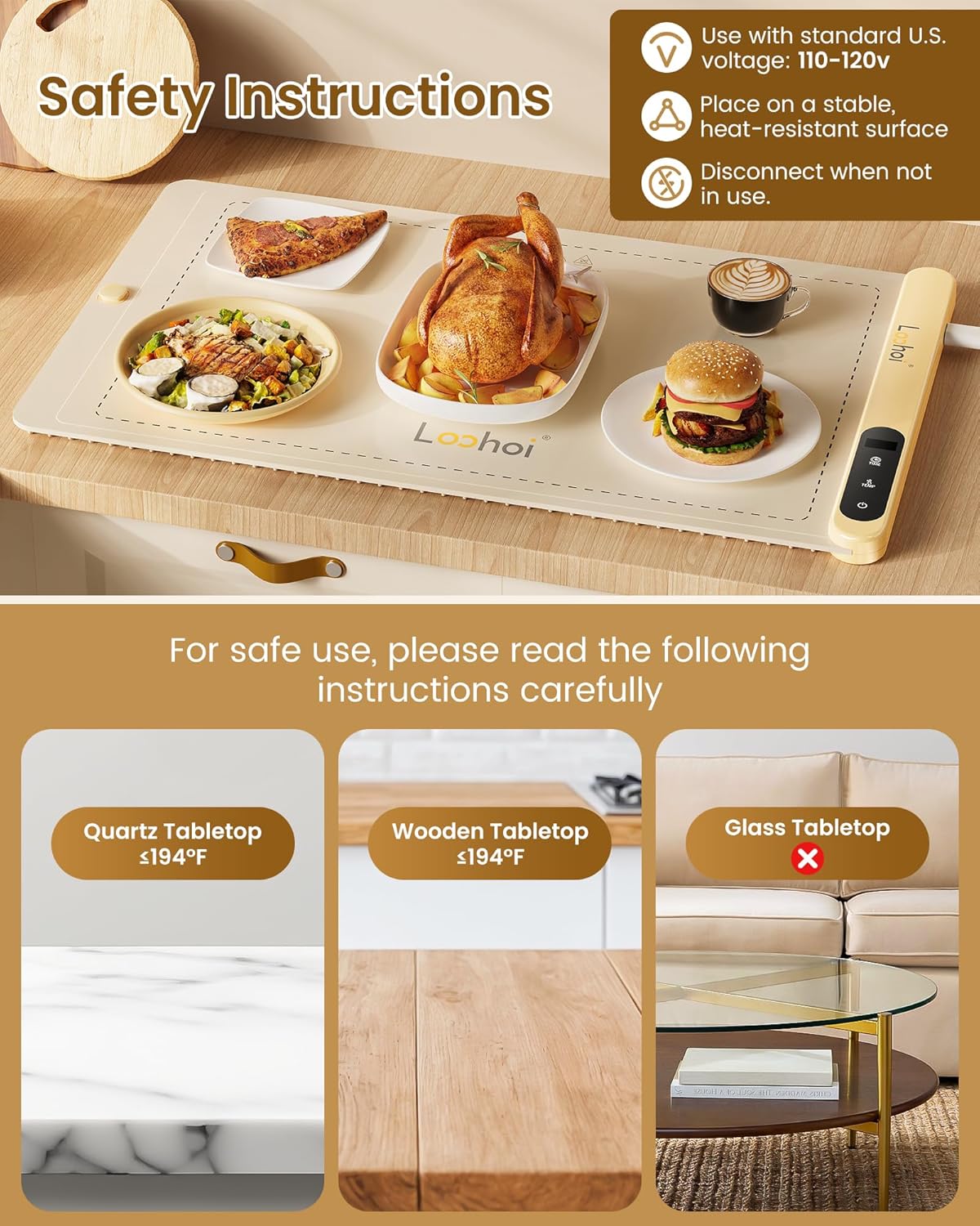 Full-Surface Electric Warming Mat – Adjustable Heat Silicone Tray for Parties & Everyday Use