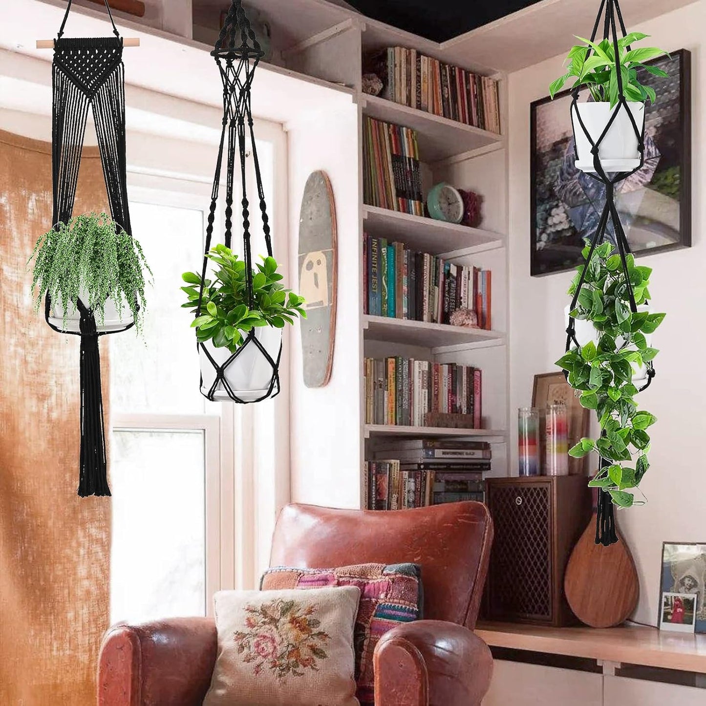 Macrame Plant Hangers, 6Pack Hanging Planters for Indoor Plants W/ 6 Set Hangers Kit Handmade Macromay Plant Hangers Indoor Flower Pots Holder Stand for Boho Home Décor (POTS NOT Included)