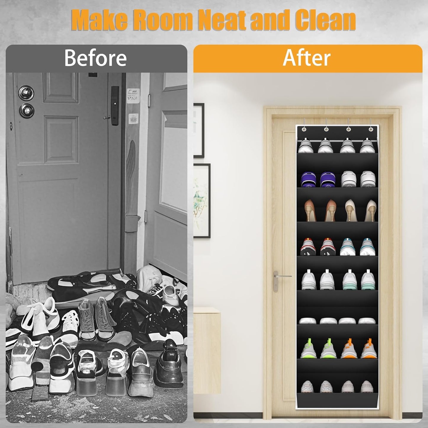 Over-the-Door Shoe Organizer – 24 Pocket Hanging Rack for Closet & Entryway (Black)
