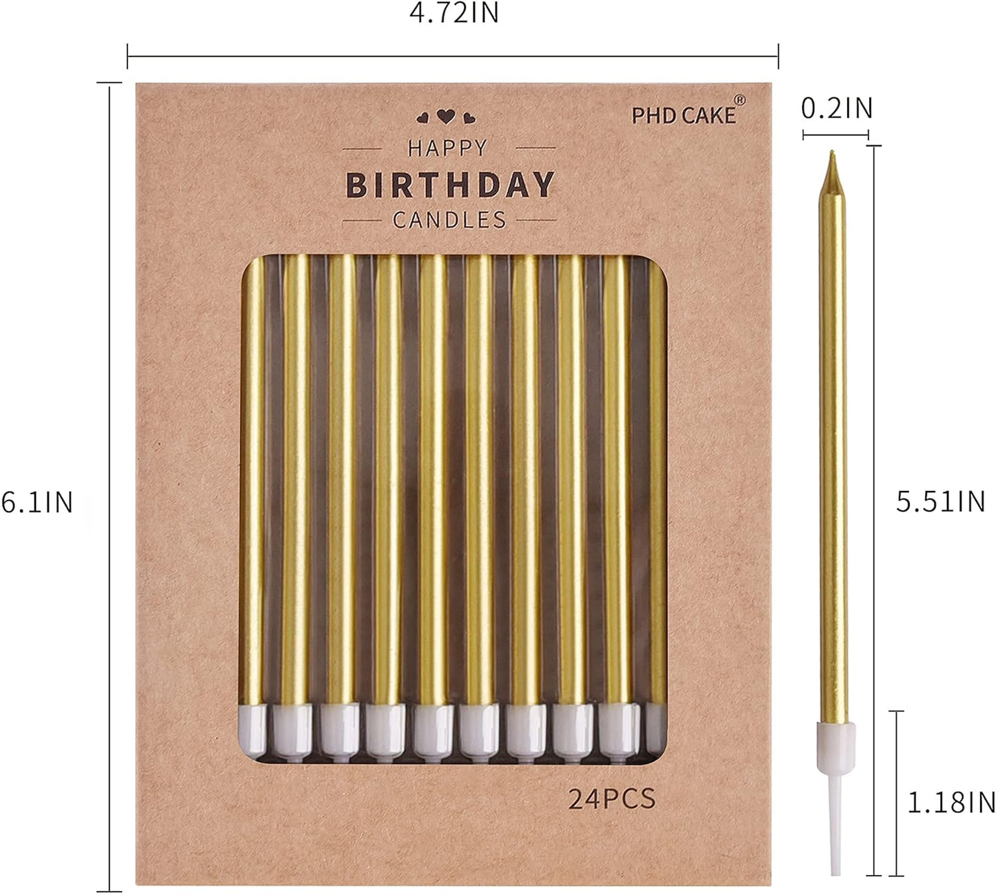 Elegant Gold Metallic Birthday Candles – Long Thin Cake Candles for Parties & Weddings