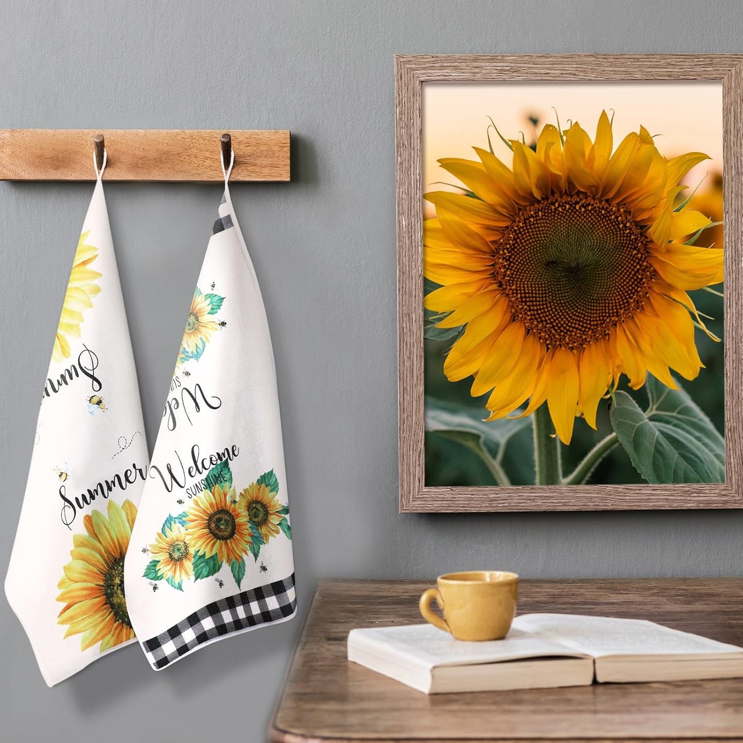 4-Pack Sunflower Kitchen Towels – Fast-Drying Floral Lemon Dish Towels (Yellow, Summer Decor)