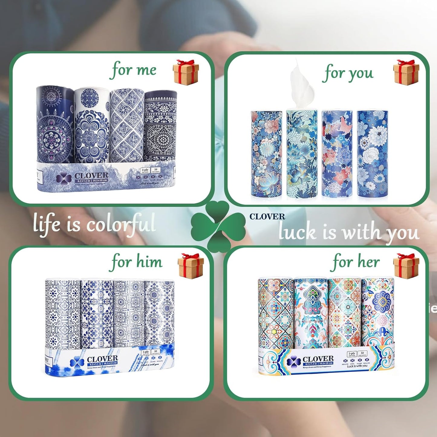 Car Tissues with Lotion, Car Tissues Holder for Car, 4 Packs Car Tissue Cylinder for Car Cup Holder, Facial Tissues Tube Box, Travel Tissues