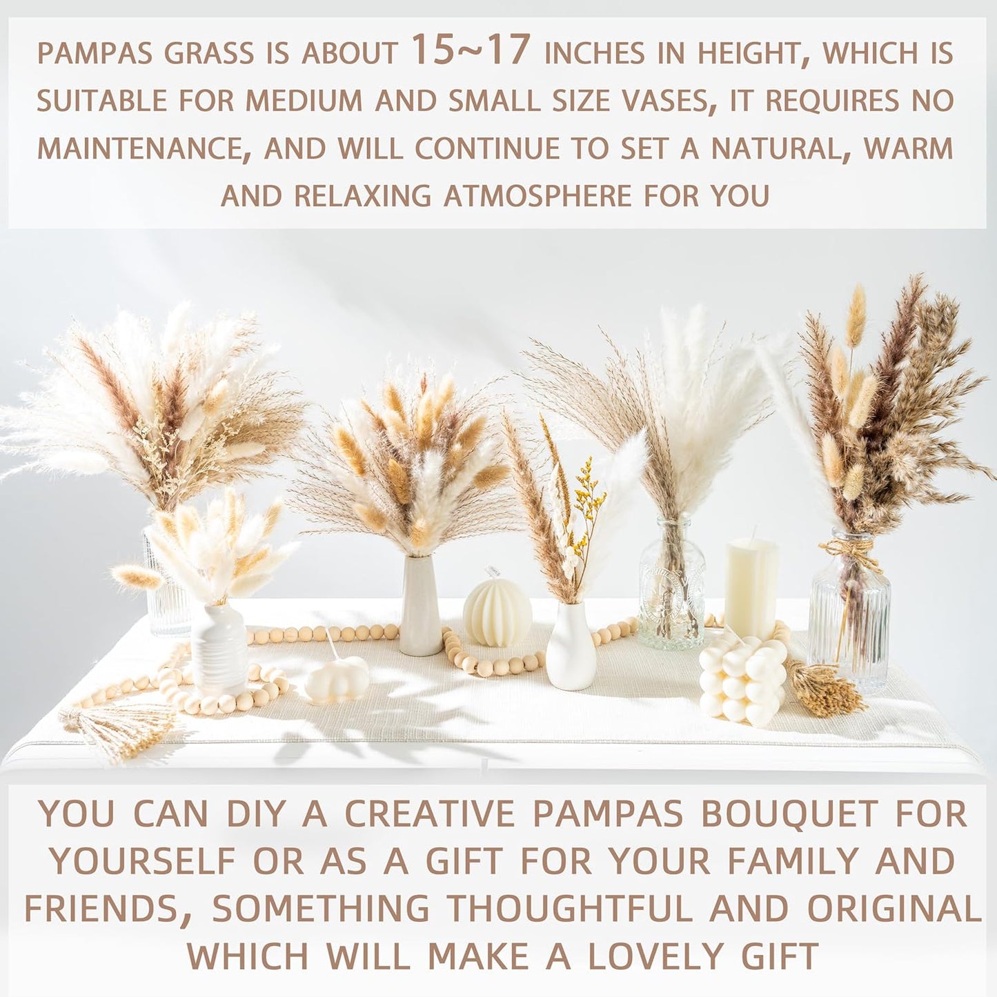 96PCS Natural Dried Pampas Grass – Boho Floral Bouquet for Home & Wedding Decor