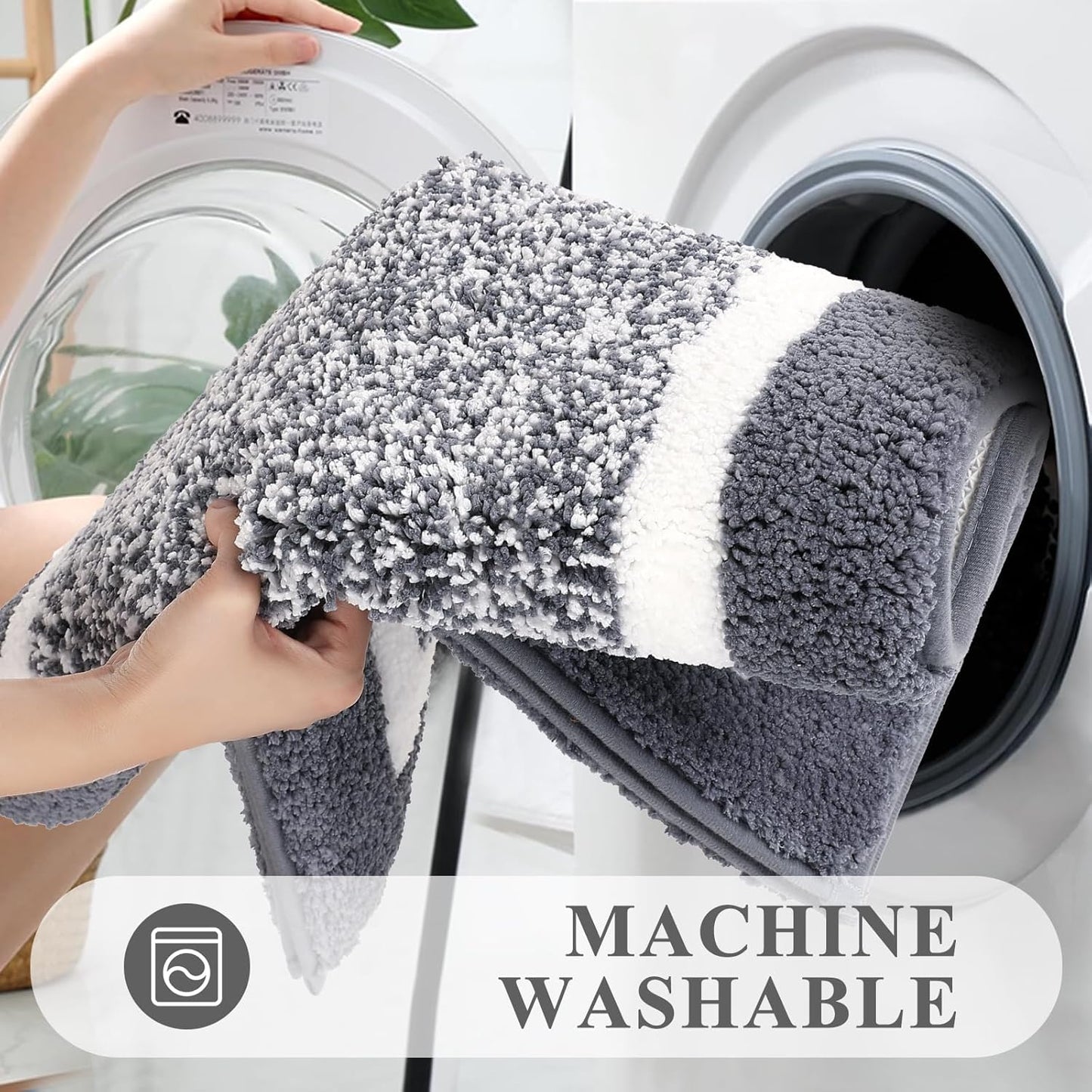 3-Piece Microfiber Bathroom Rug Set – Non-Slip Shaggy Bath Mats (Dark Grey)