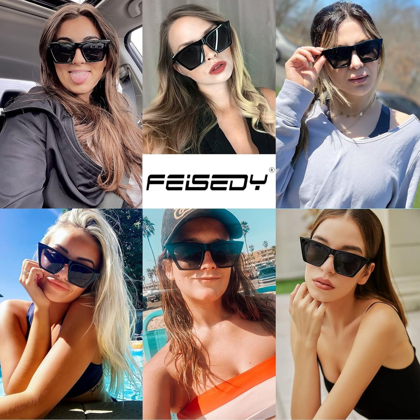 Vintage Square Cat Eye Sunglasses Women Trendy Cateye Sunglasses B2473