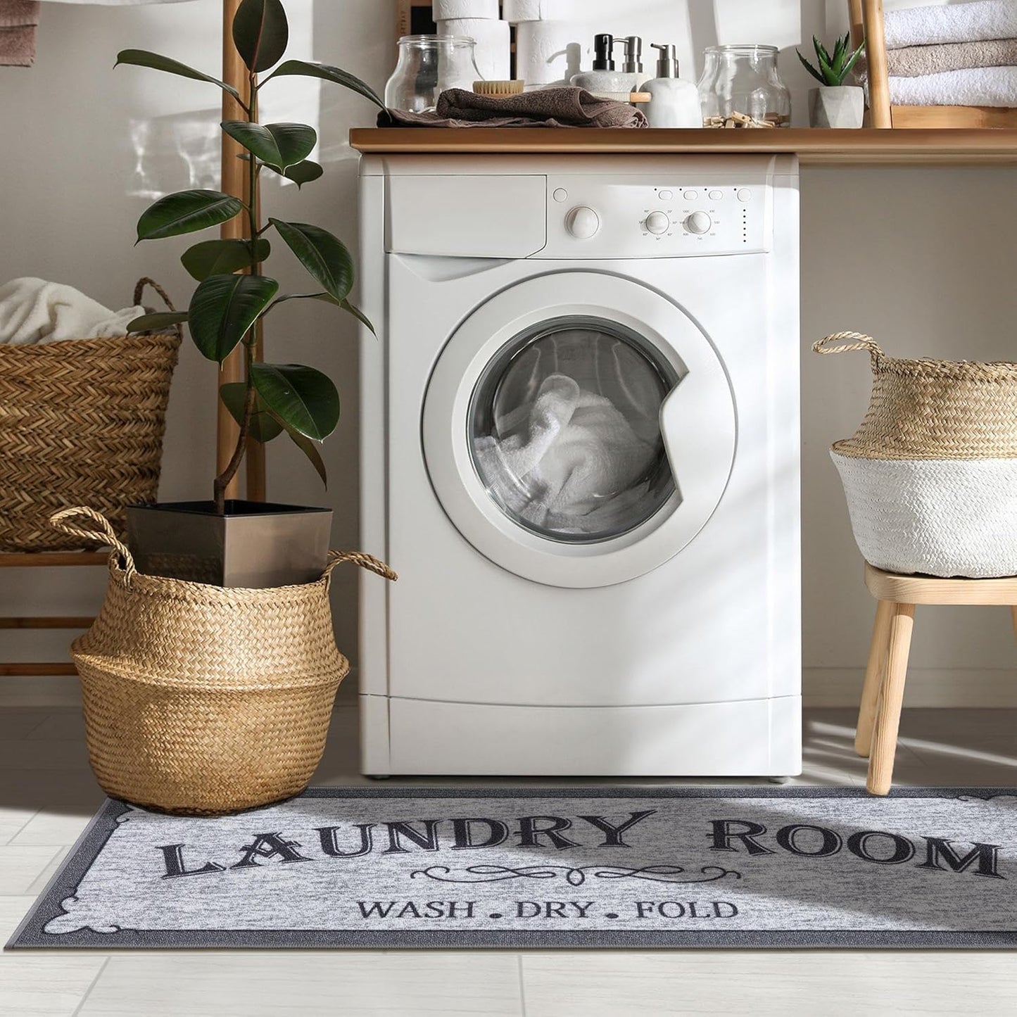 20"x59" Non-Slip Laundry Room Rug – Durable Gray Runner Mat for Entryway, Bathroom & Mudroom