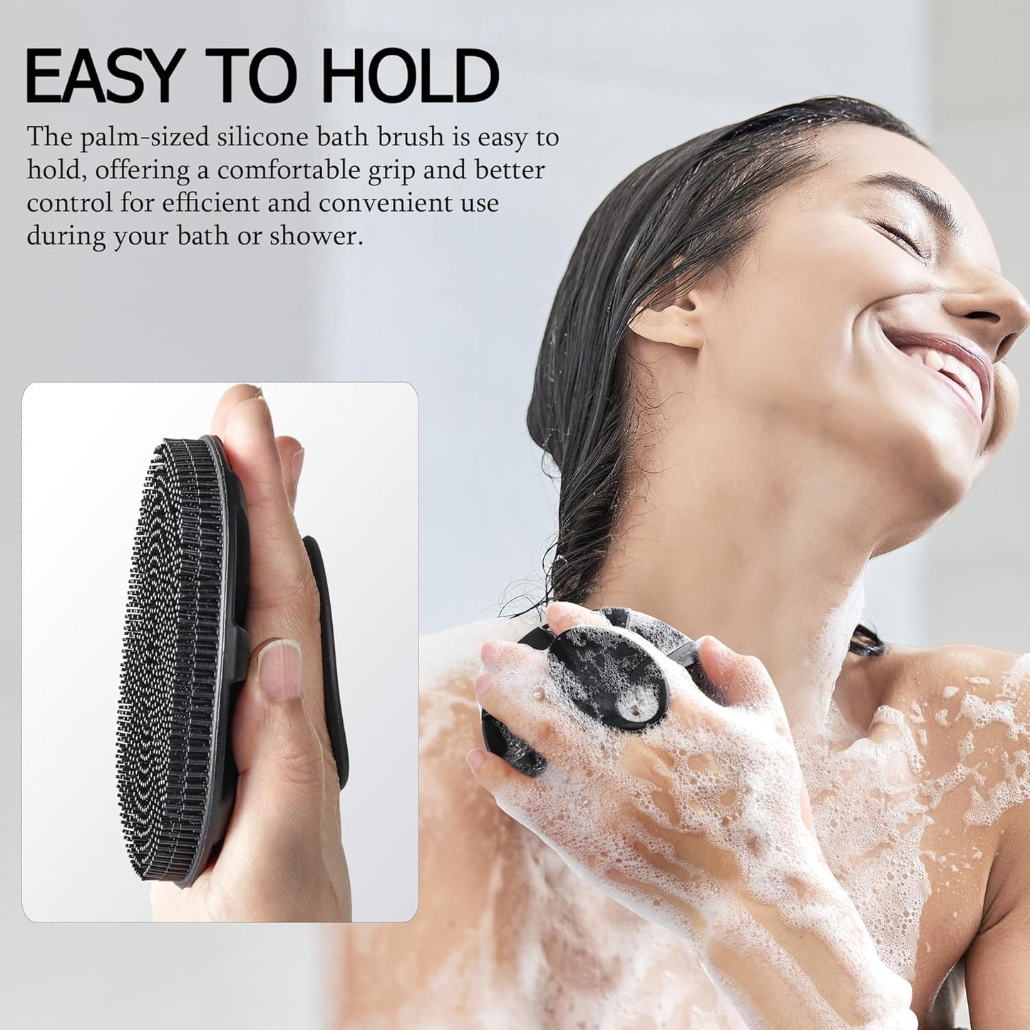 Soft Silicone Body Scrubber – Gentle Exfoliating Shower Brush for Skin Cleansing, Black