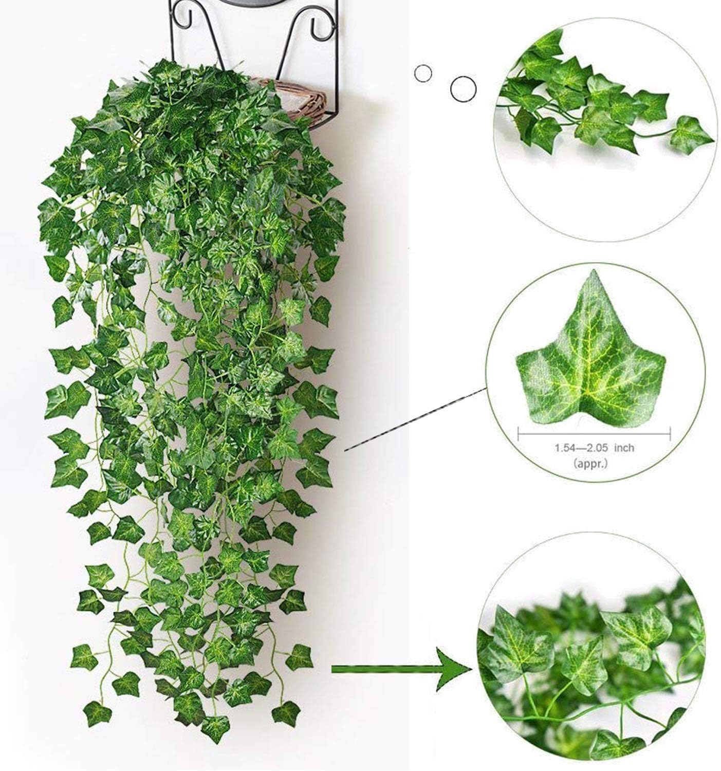 12 Pack Artificial Ivy Vines with Clips – Faux Greenery Hanging Plants for Room, Wall, Garden, or Wedding Decor