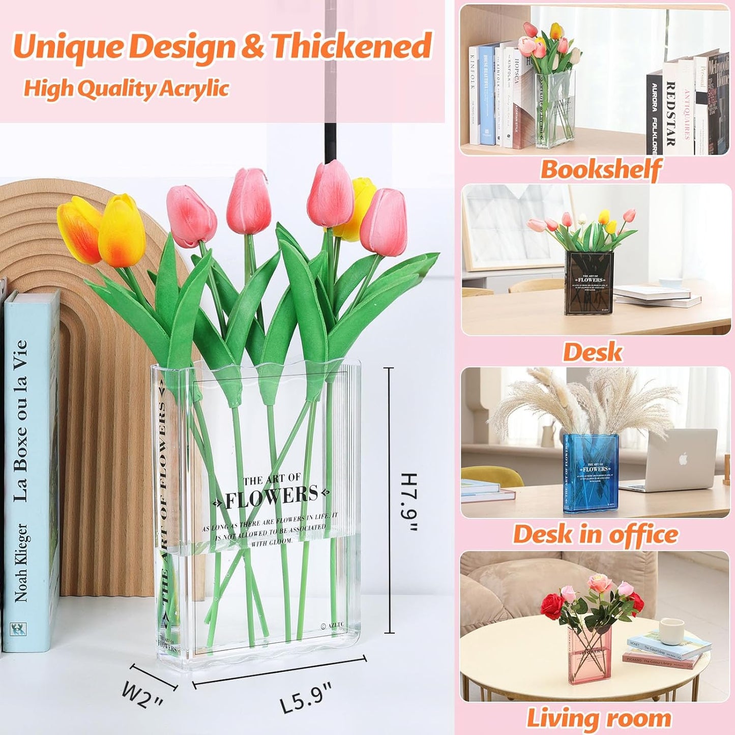 Clear Book Vase – Book-Shaped Glass Flower Vase for Home, Office & Gift Decor