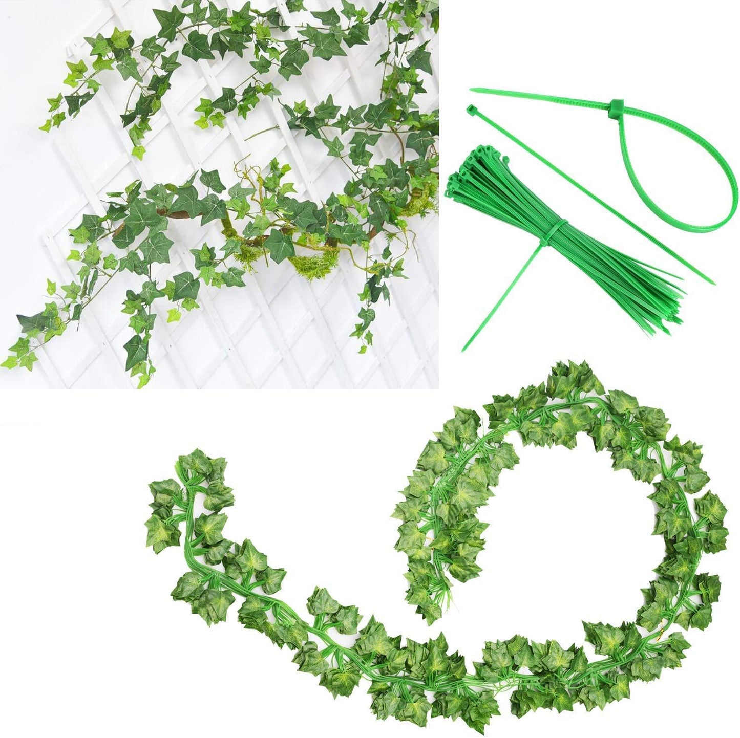 12 Pack Artificial Ivy Vines with Clips – Faux Greenery Hanging Plants for Room, Wall, Garden, or Wedding Decor