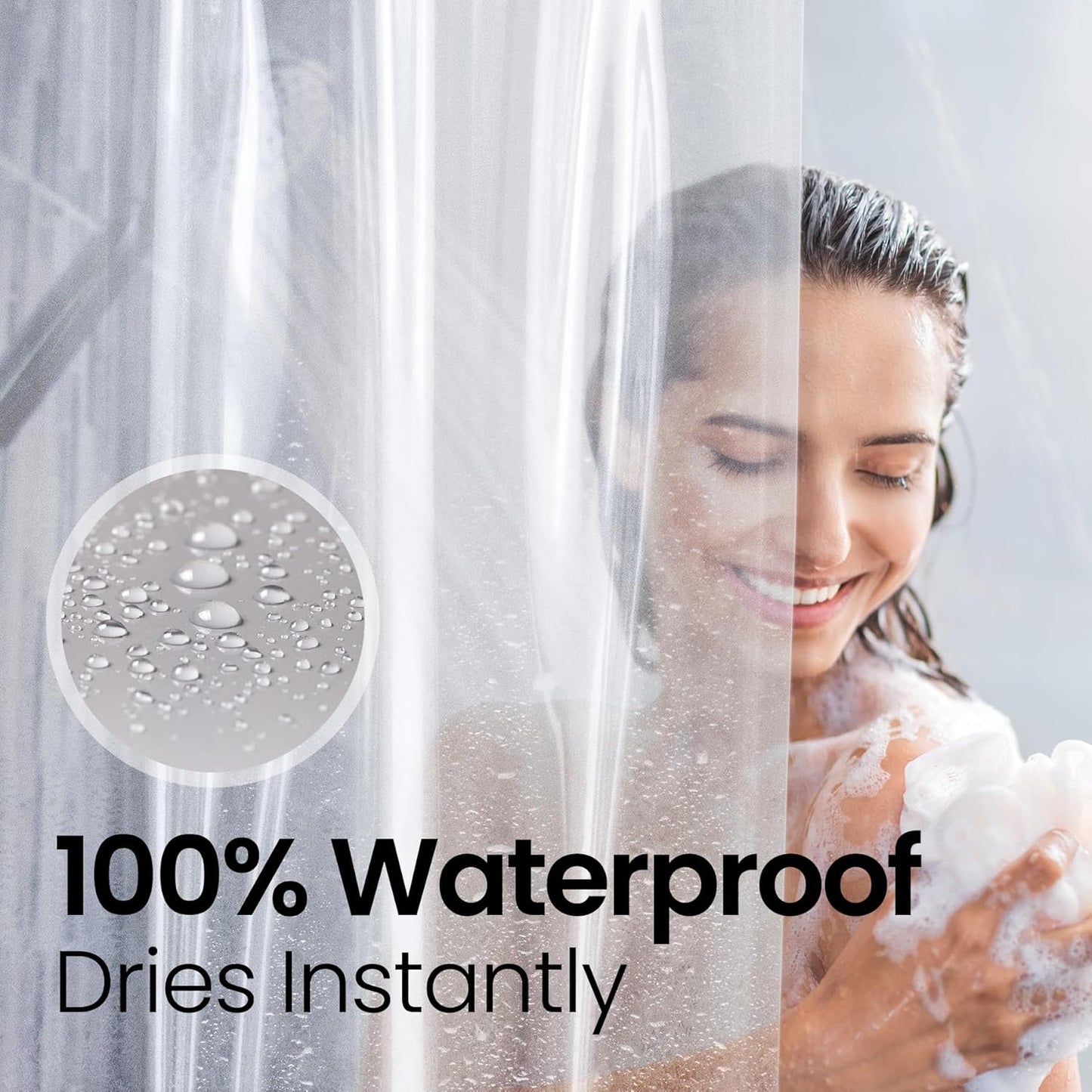 Clear Waterproof Shower Curtain – Premium 8G PEVA, Non-Toxic, Rust-Proof Grommets, 72x72"