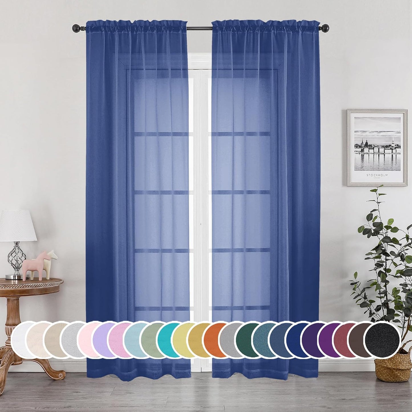 Ivory Sheer Curtains – 84" Length, 2-Panel Set with Rod Pocket for Bedroom & Living Room