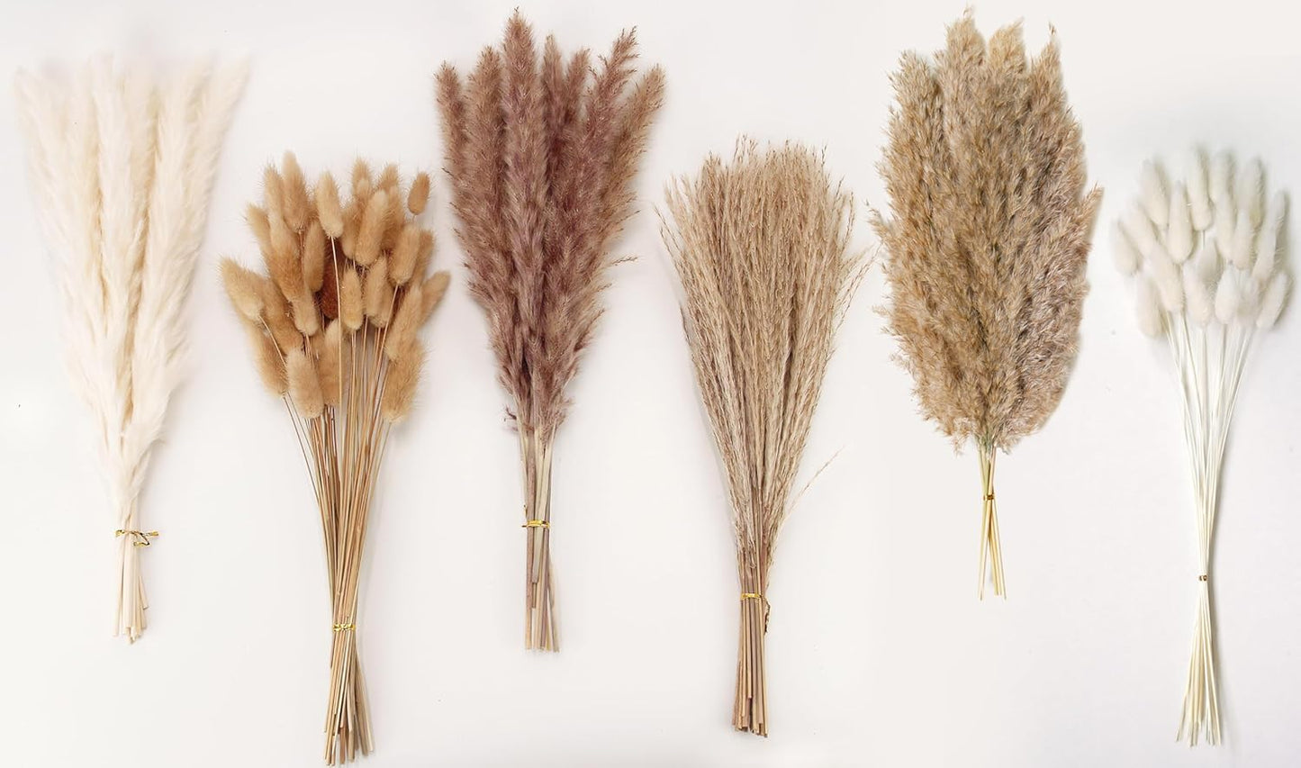 Dried Pampas Grass Bouquet – 120 PCS White & Brown Bunny Tails and Reed Flowers for Boho, Rustic, and Wedding Decor