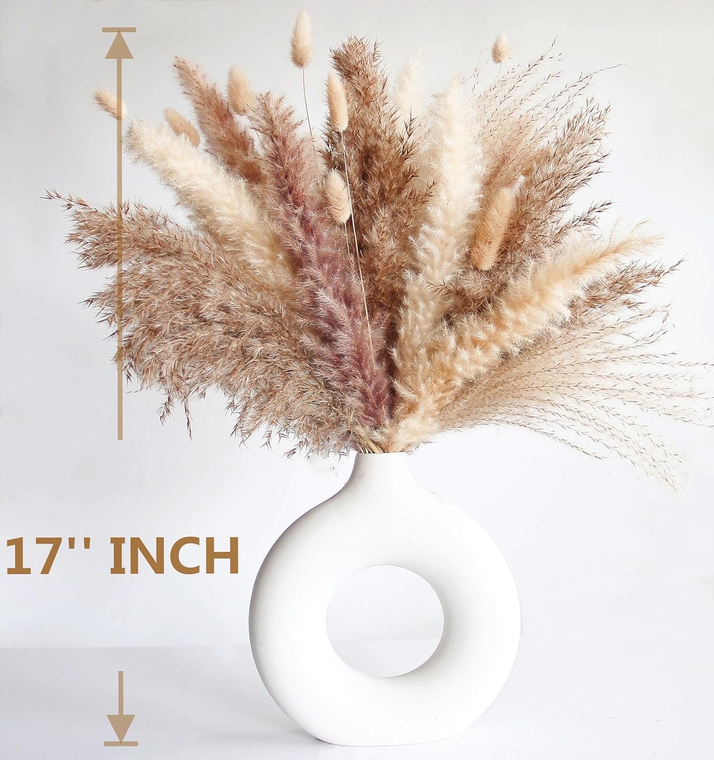 Dried Pampas Grass Bouquet – 120 PCS White & Brown Bunny Tails and Reed Flowers for Boho, Rustic, and Wedding Decor