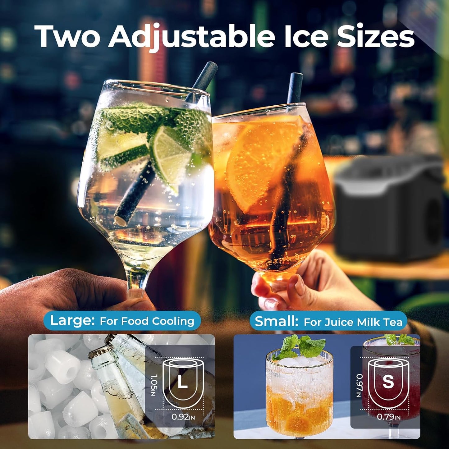 Portable Countertop Ice Maker – 26lb/Day, 2 Ice Sizes, Scoop & Basket Included