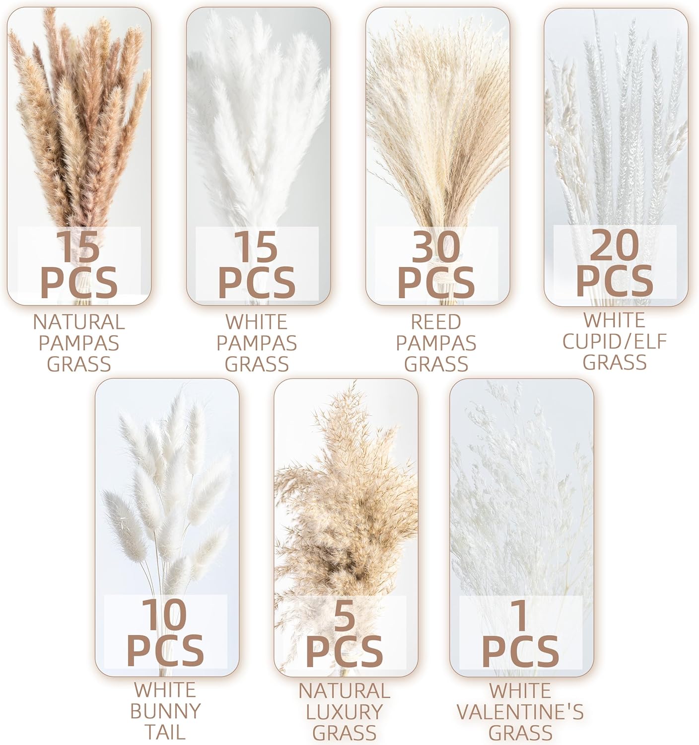 96PCS Natural Dried Pampas Grass – Boho Floral Bouquet for Home & Wedding Decor
