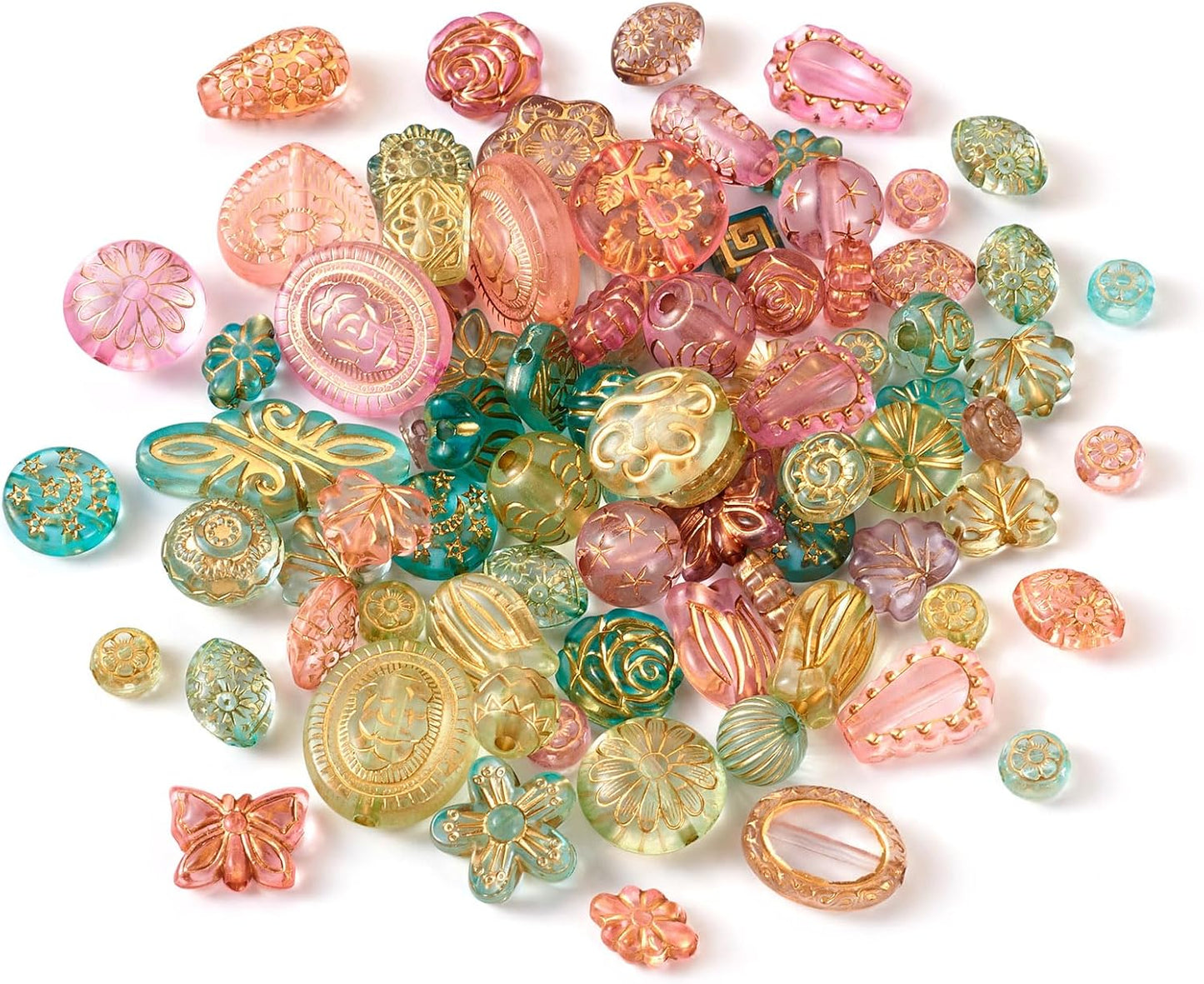 48PCS Bohemian Acrylic Beads – Metal-Enlaced Transparent Charms for DIY Jewelry & Crafts