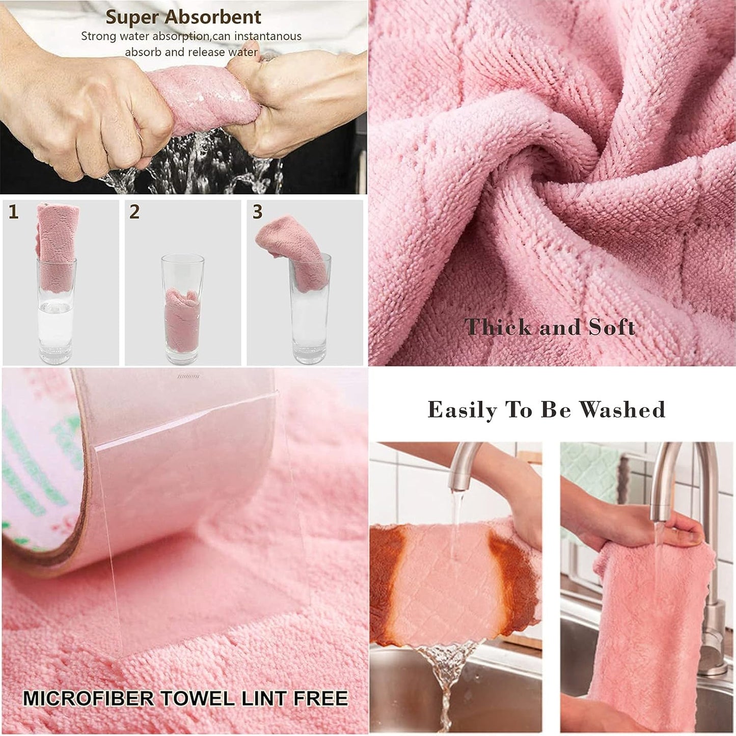 10-Pack Super Absorbent Microfiber Kitchen Towels – Quick-Dry, Non-Stick, Soft Cleaning Cloths