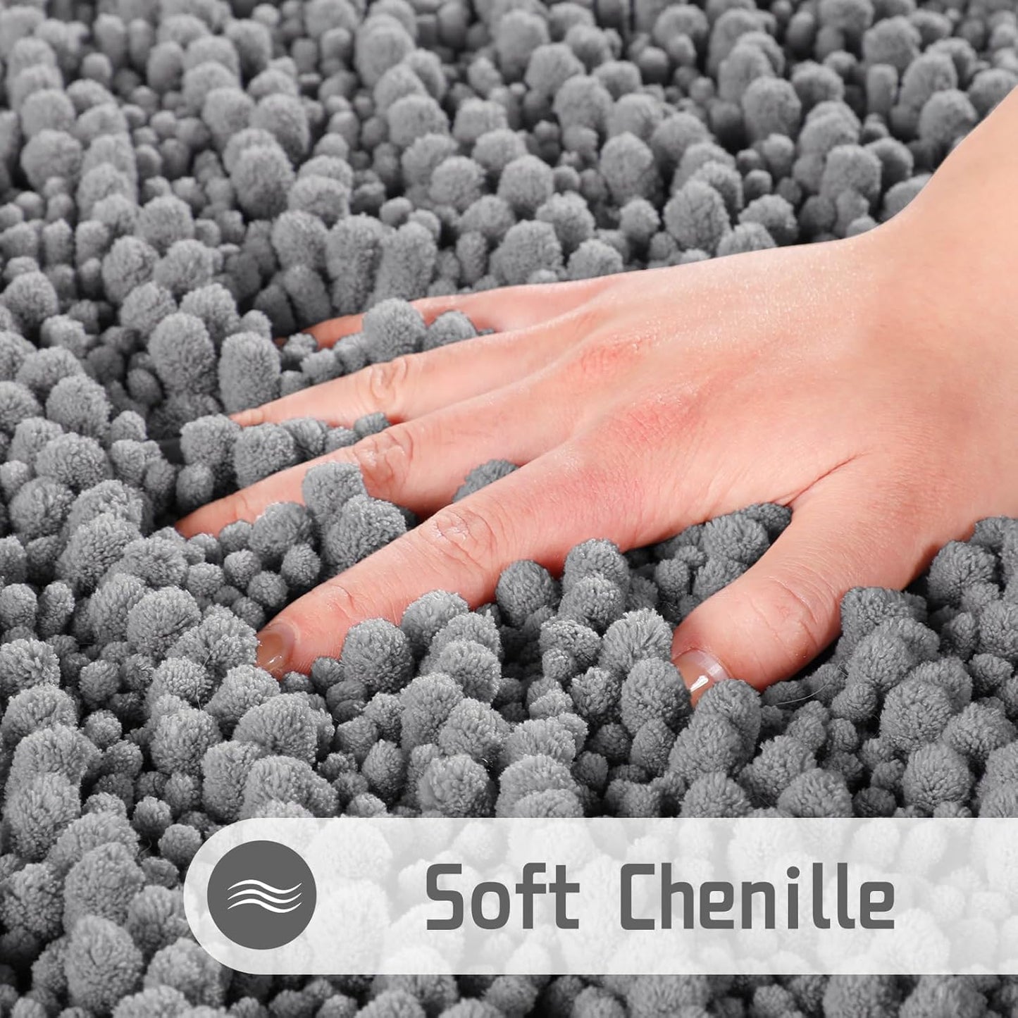 Non Slip Washable Chenille Bath Rug 24x17 – Soft Absorbent Quick-Dry Bathroom Mat, Gray