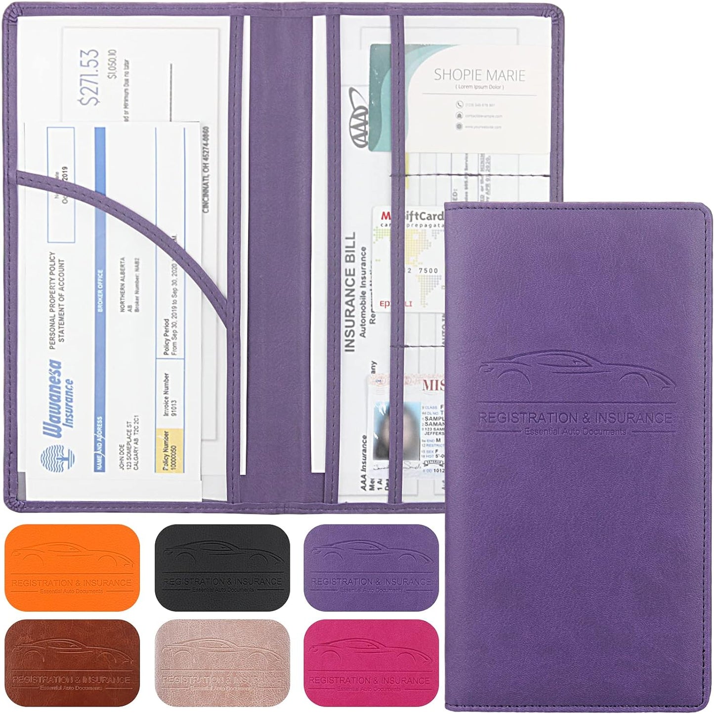 Premium Car Registration & Insurance Card Holder with Magnetic Shut, Vehicle Glove Box Car Organizer - for Documents, Cards, License (Black)
